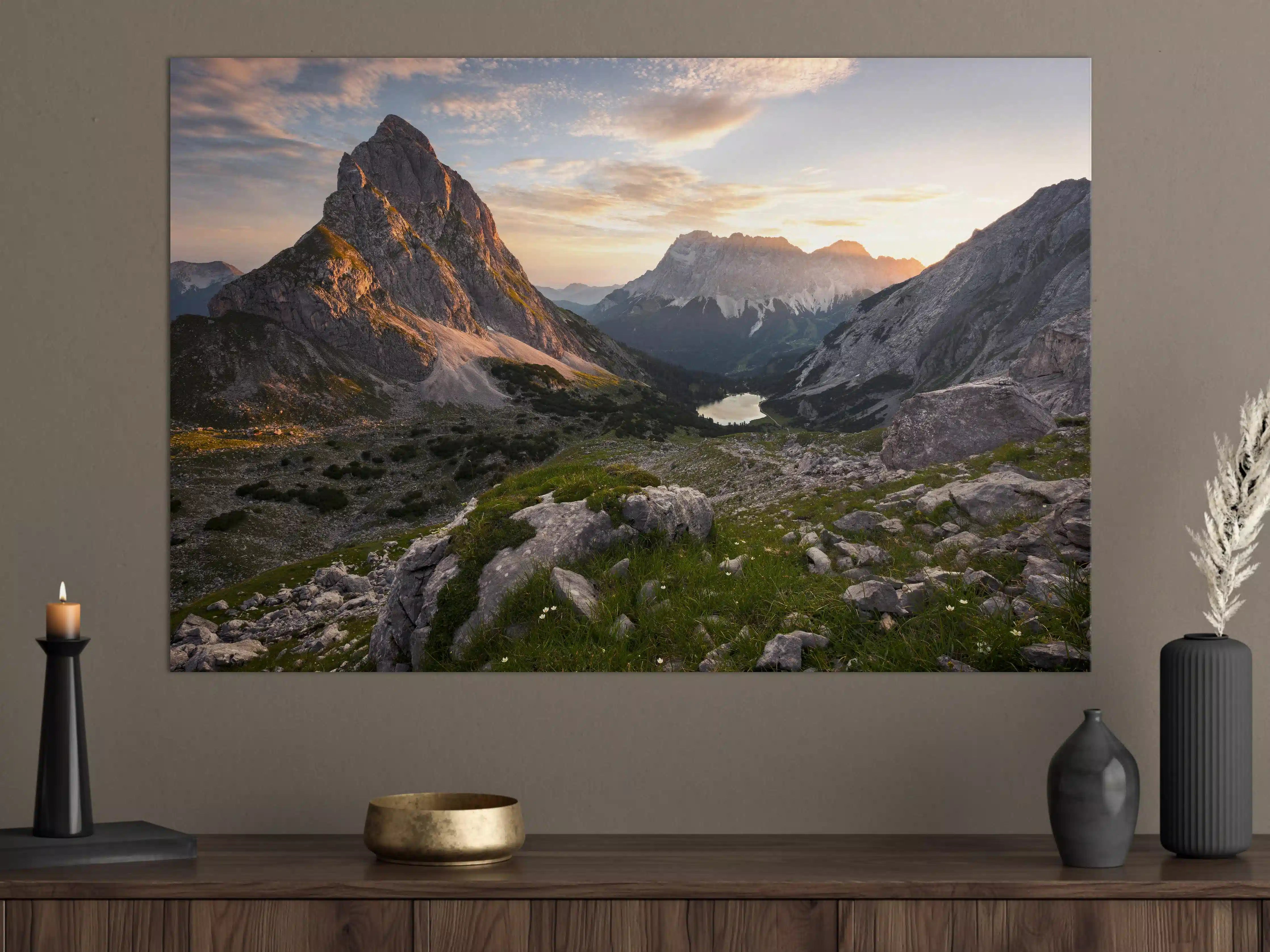 Große Wandbilder - Alpenglühen am Bergsee