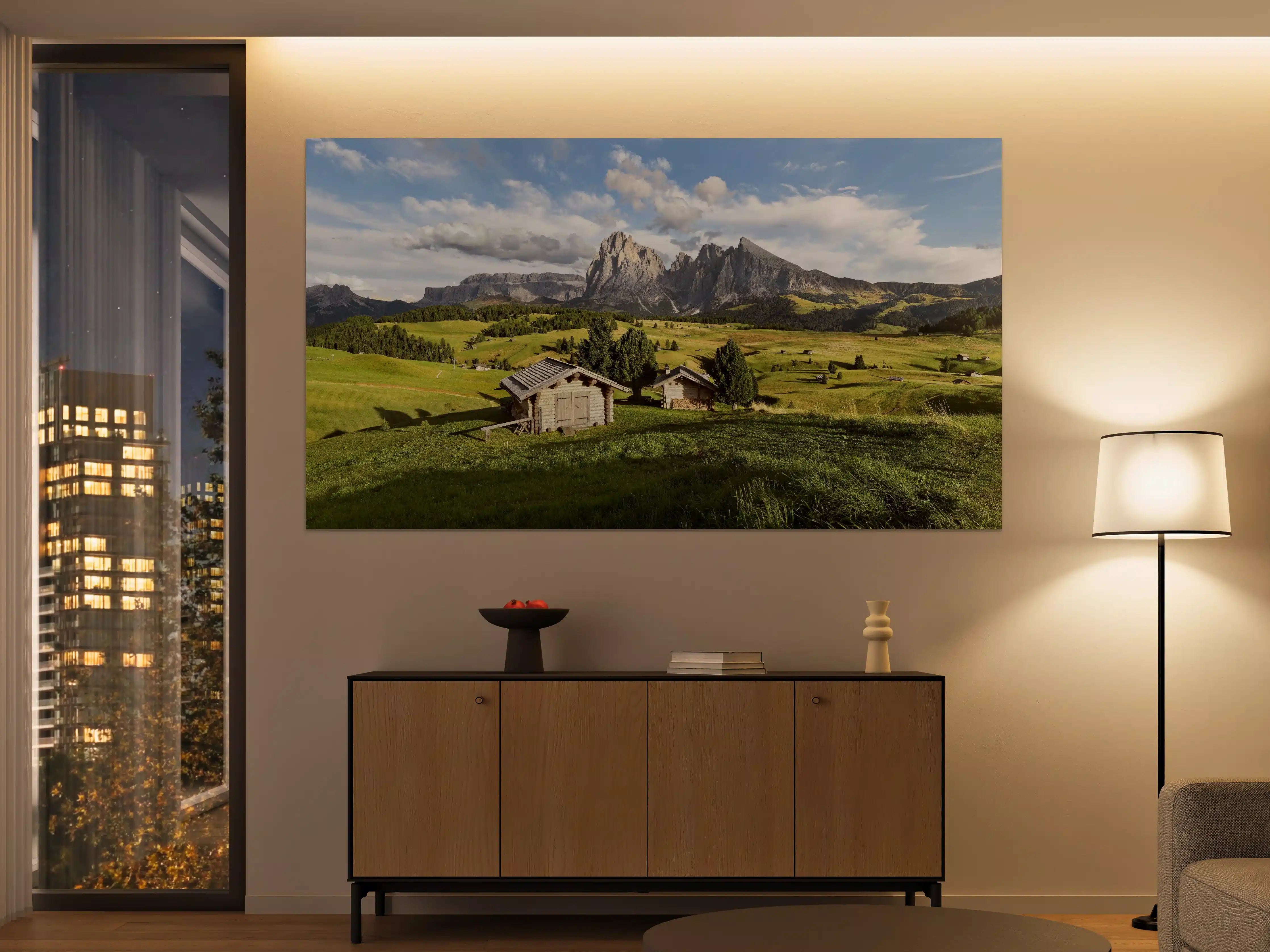 Große Wandbilder - Alpenidylle mit grünen Wiesen