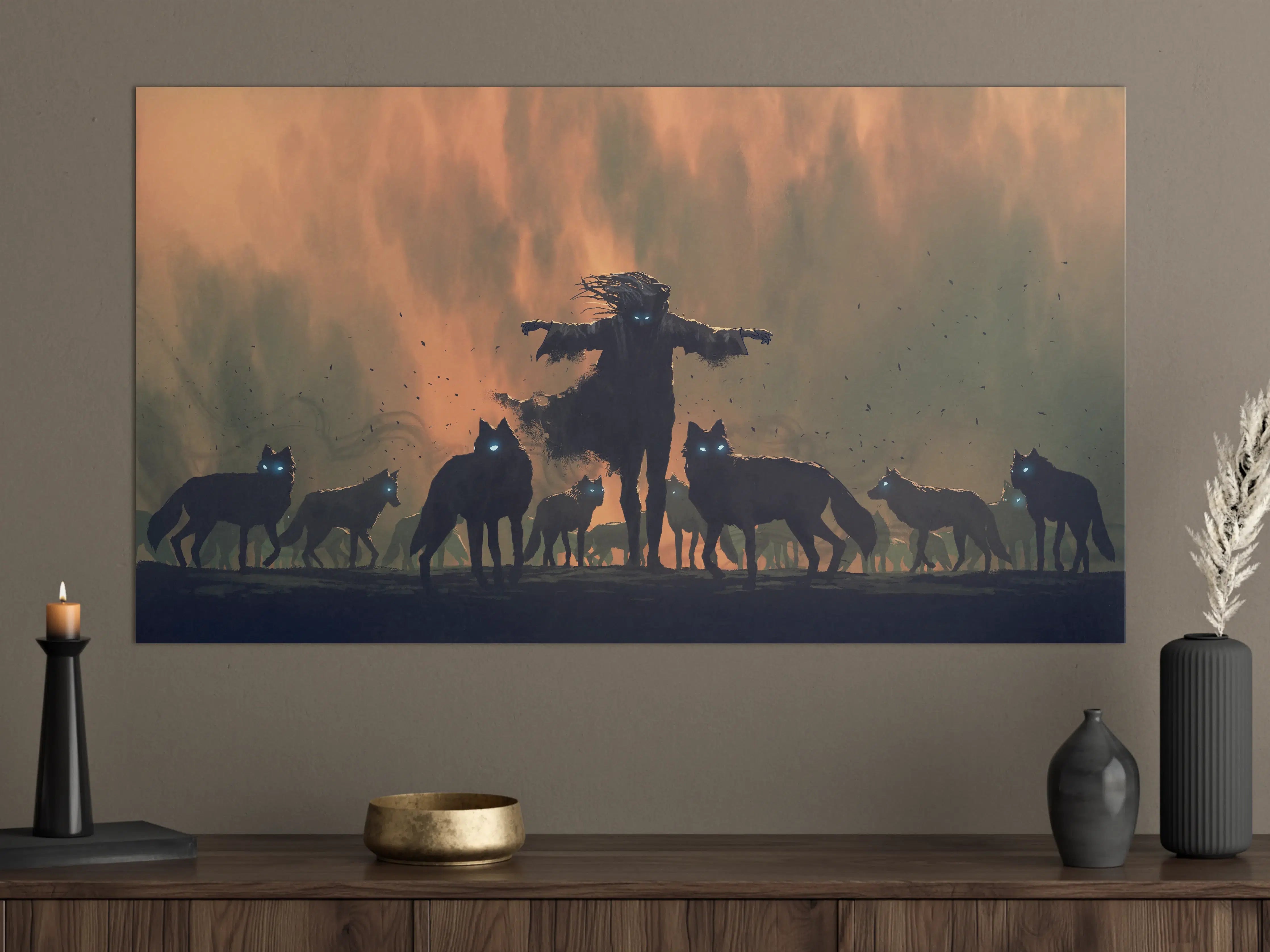 Große Wandbilder - Alpha-Wolf Silhouette Dämmerung