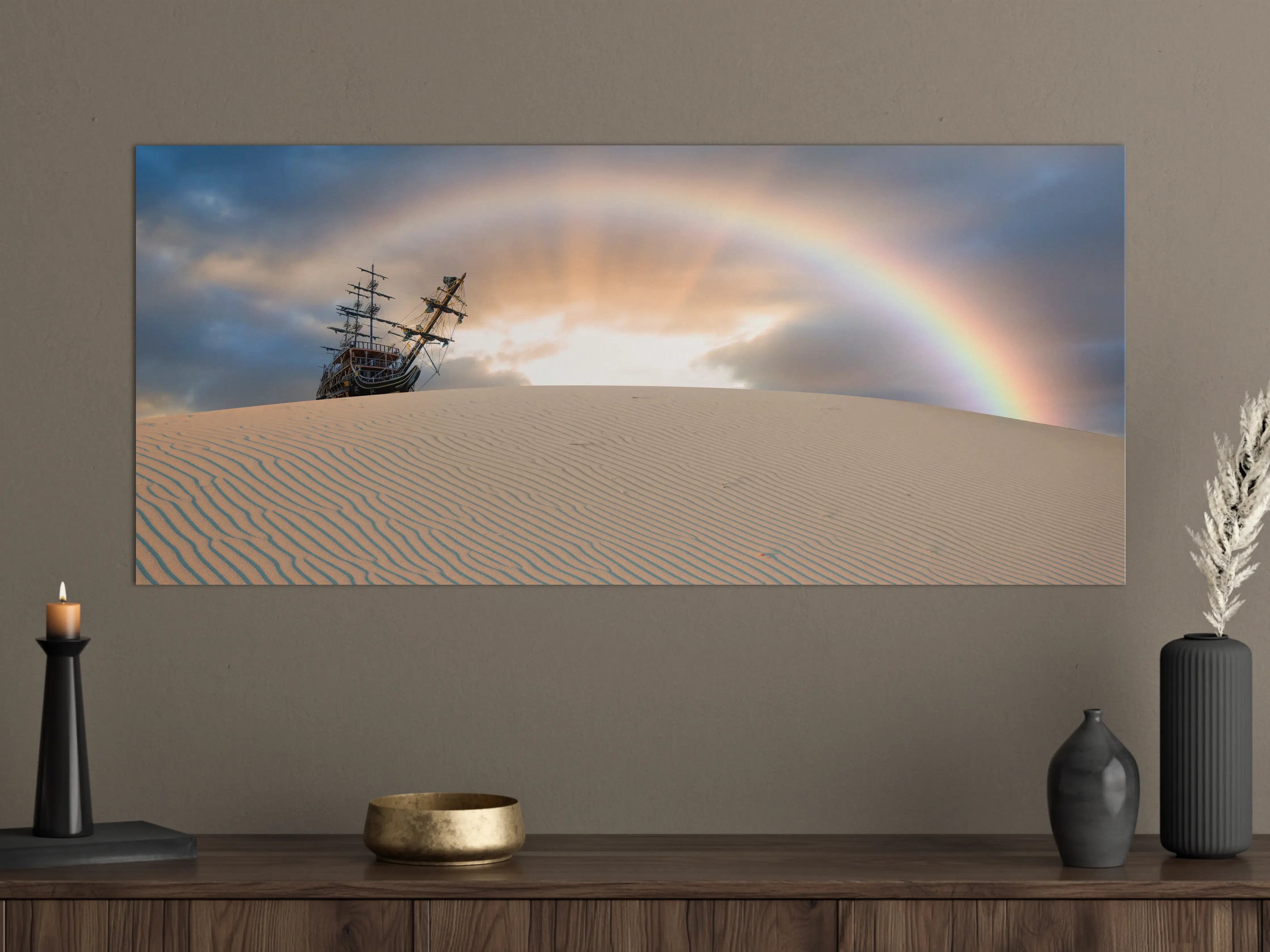Große Wandbilder - Altes Schiff Wüste Regenbogen