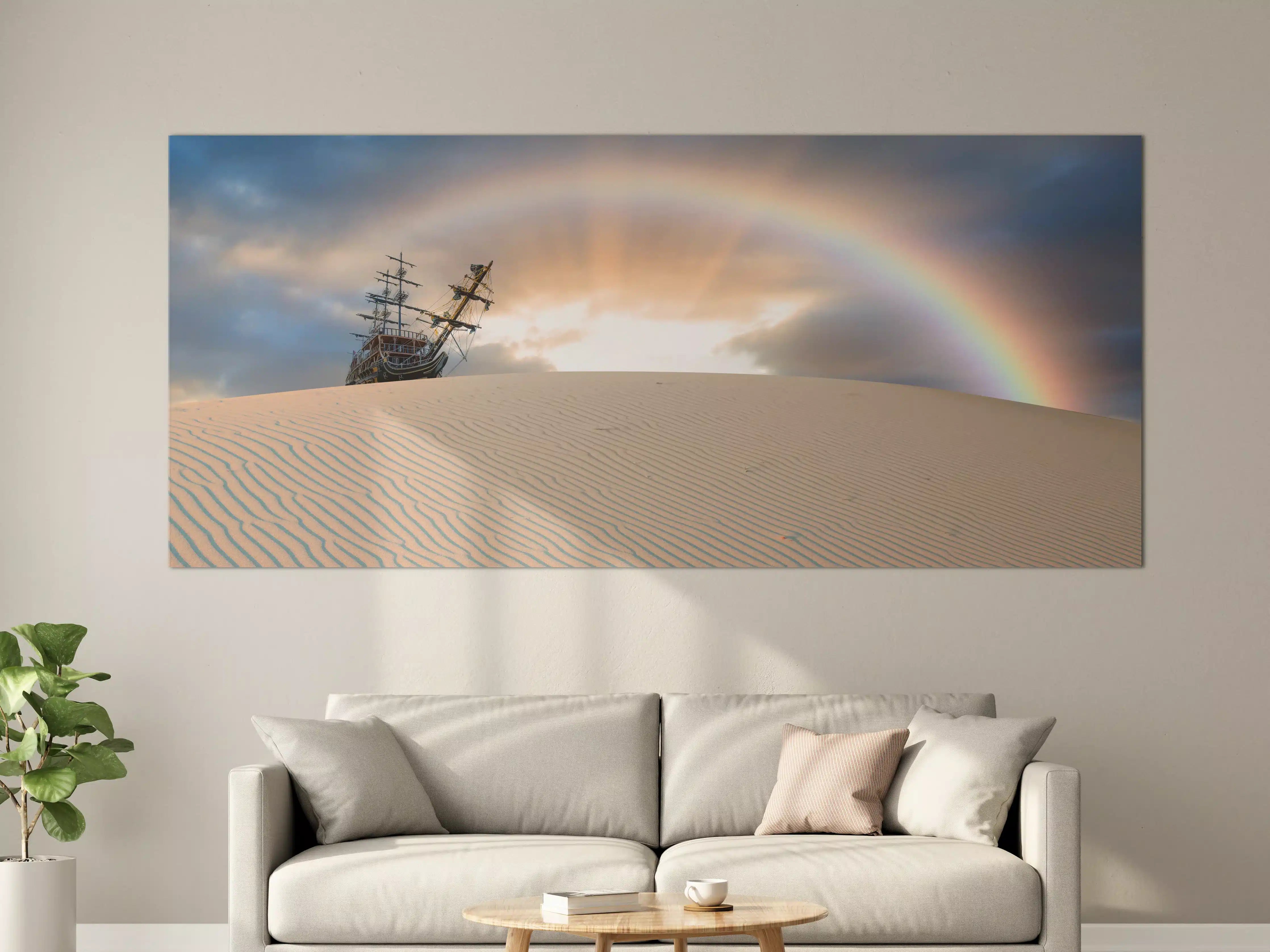 Große Wandbilder - Altes Schiff Wüste Regenbogen