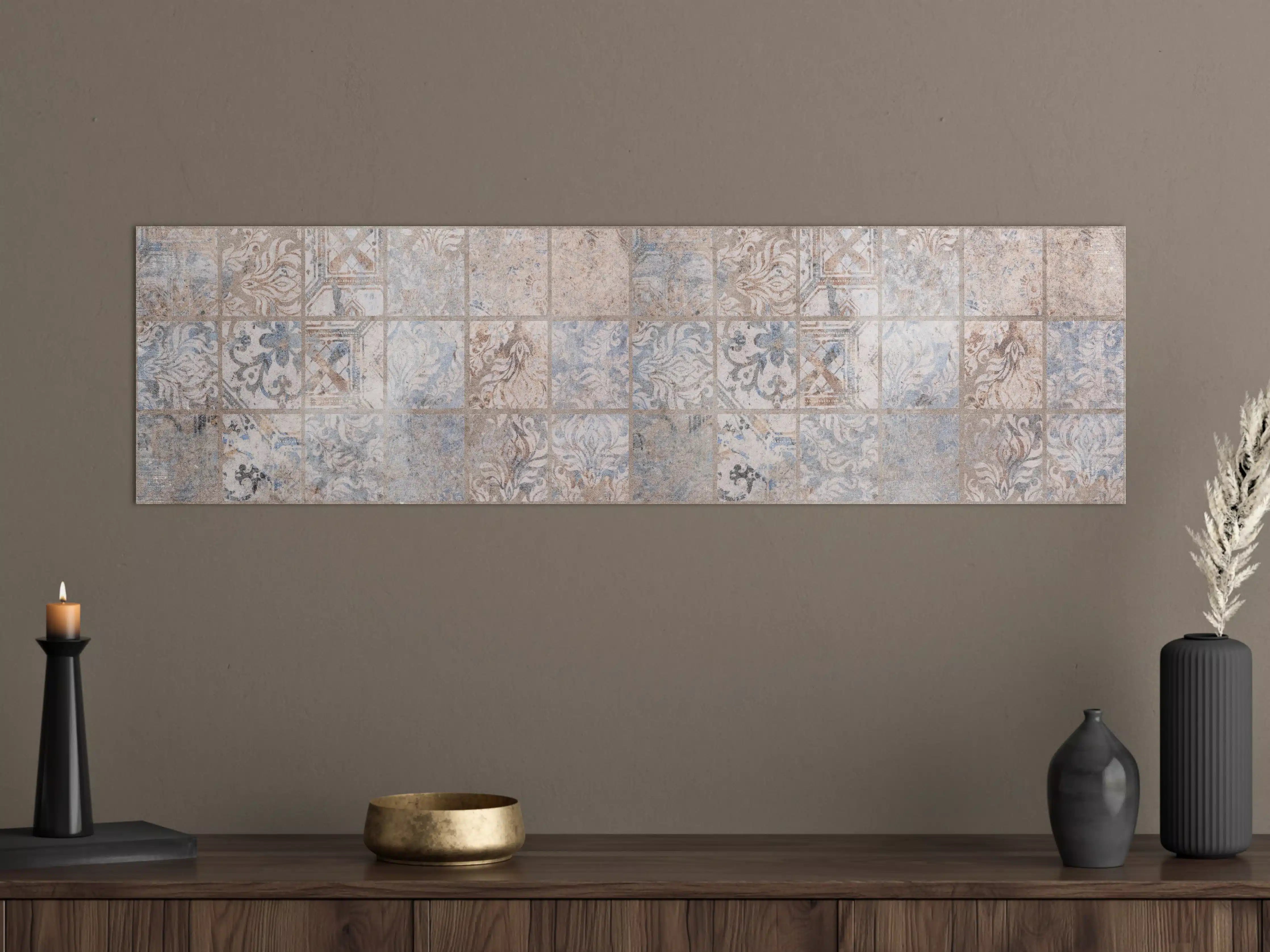 Große Wandbilder - Altes blau-braun Patchwork Motiv