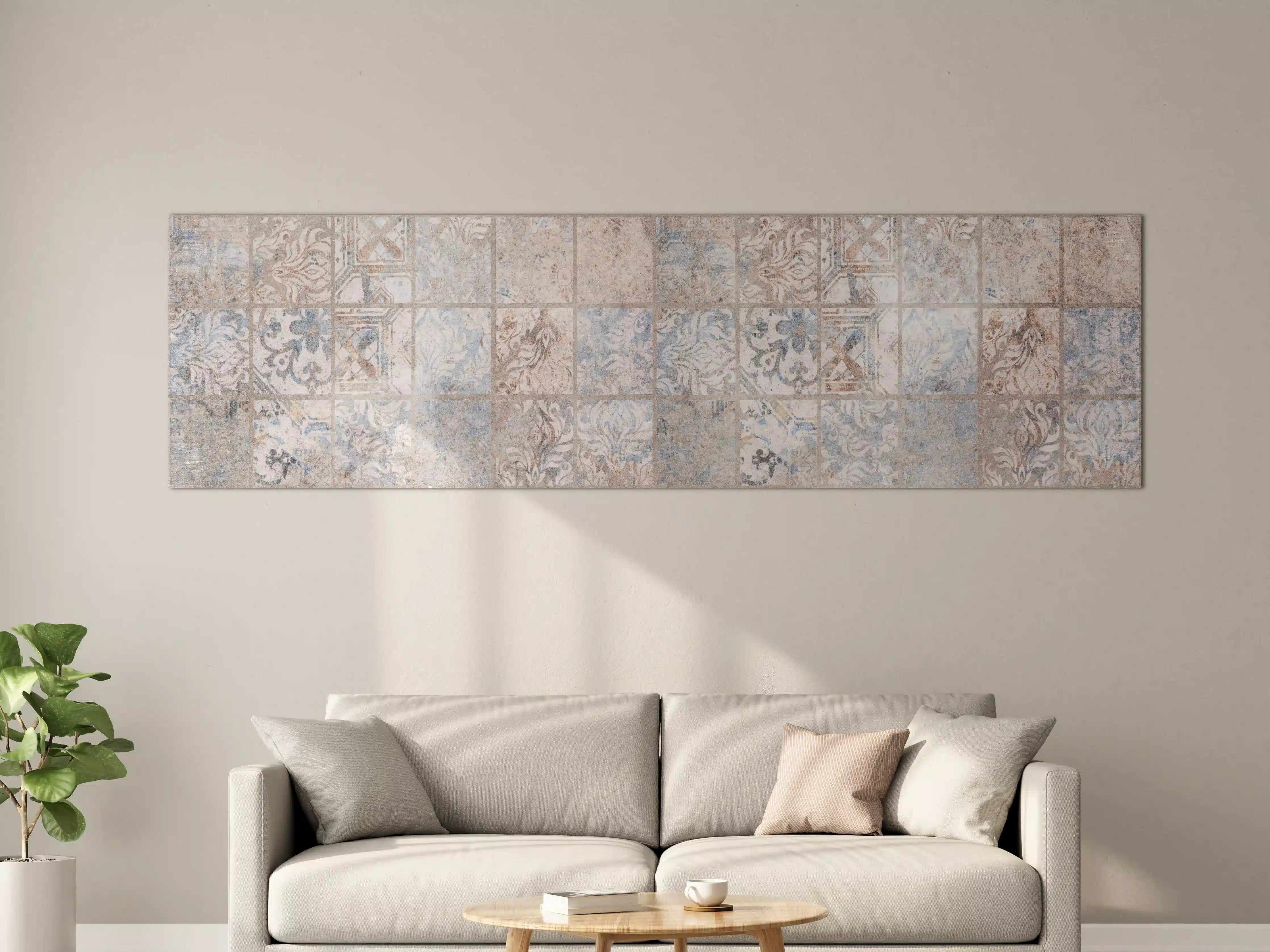 Große Wandbilder - Altes blau-braun Patchwork Motiv