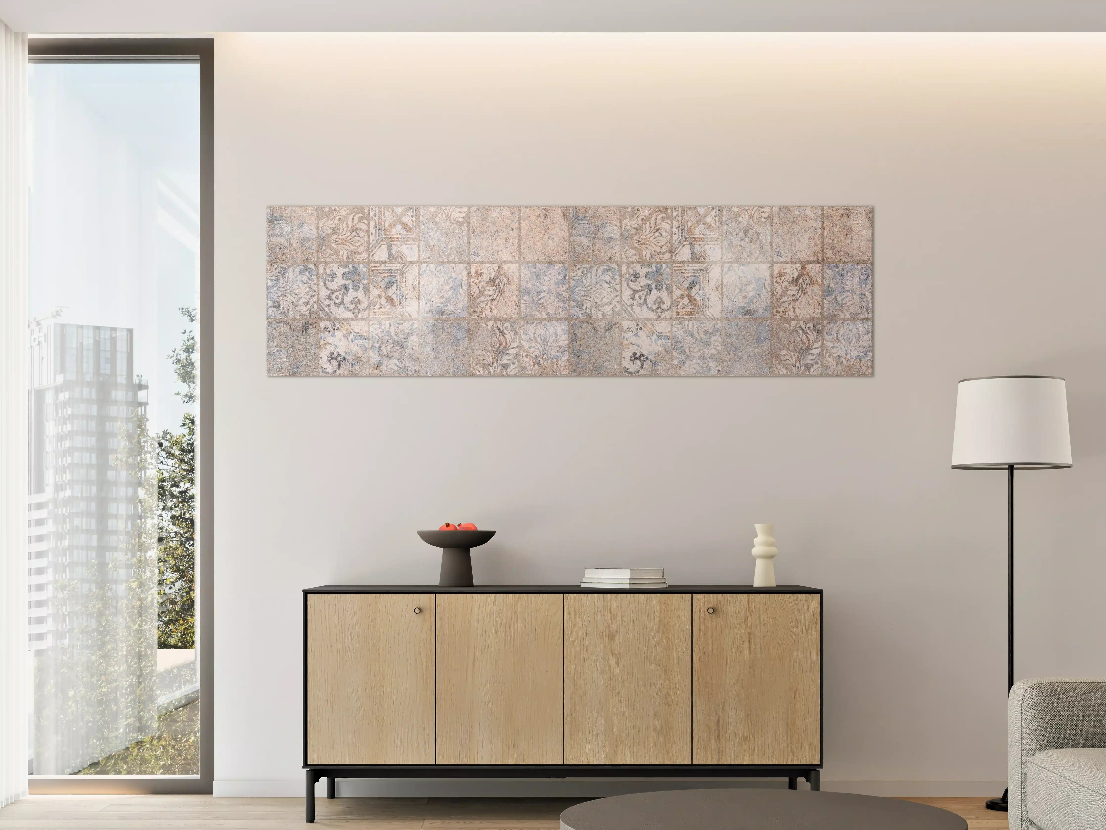 Große Wandbilder - Altes blau-braun Patchwork Motiv