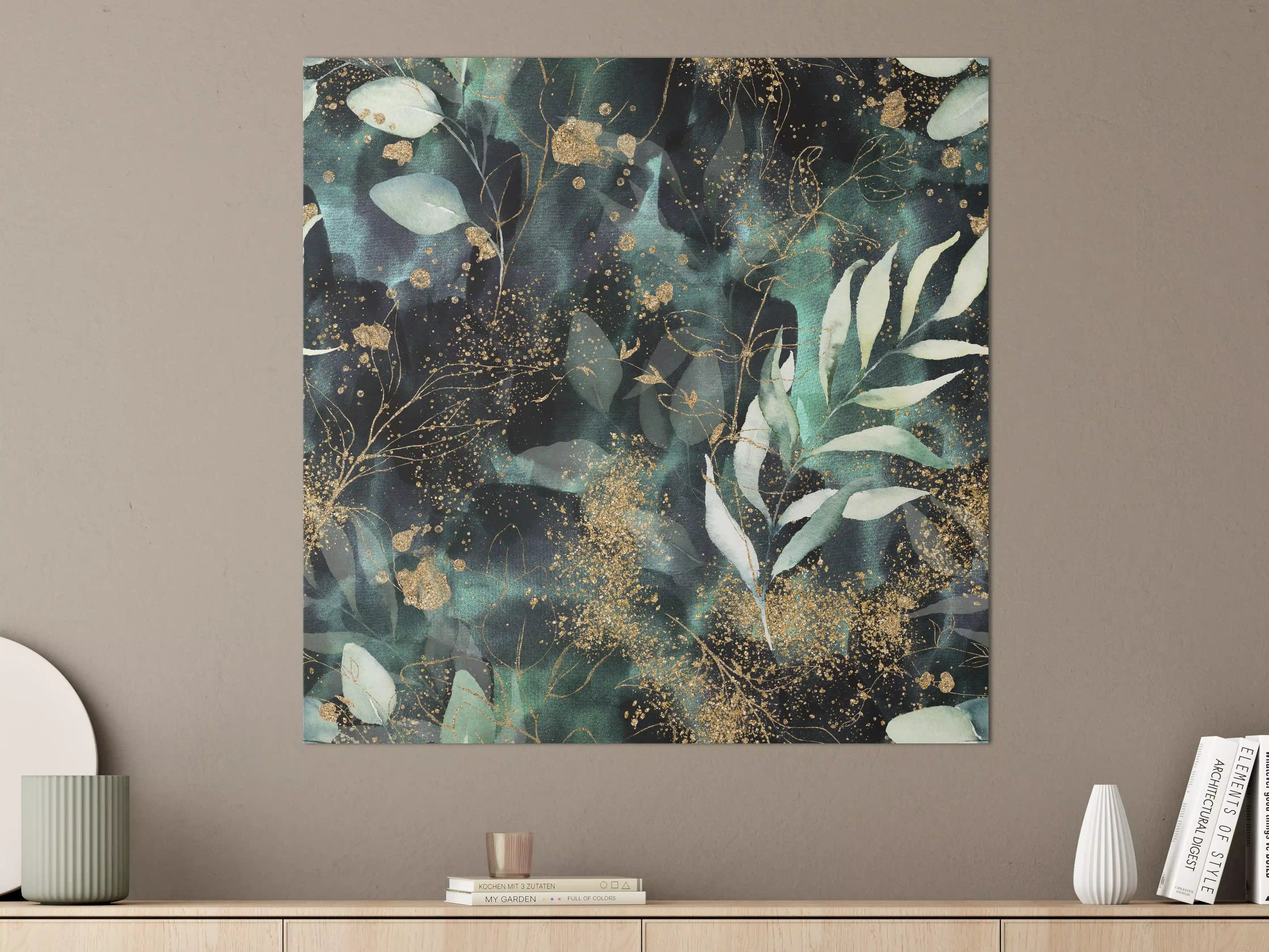 Große Wandbilder - Aquarell - abstrakte Blumen mit gold
