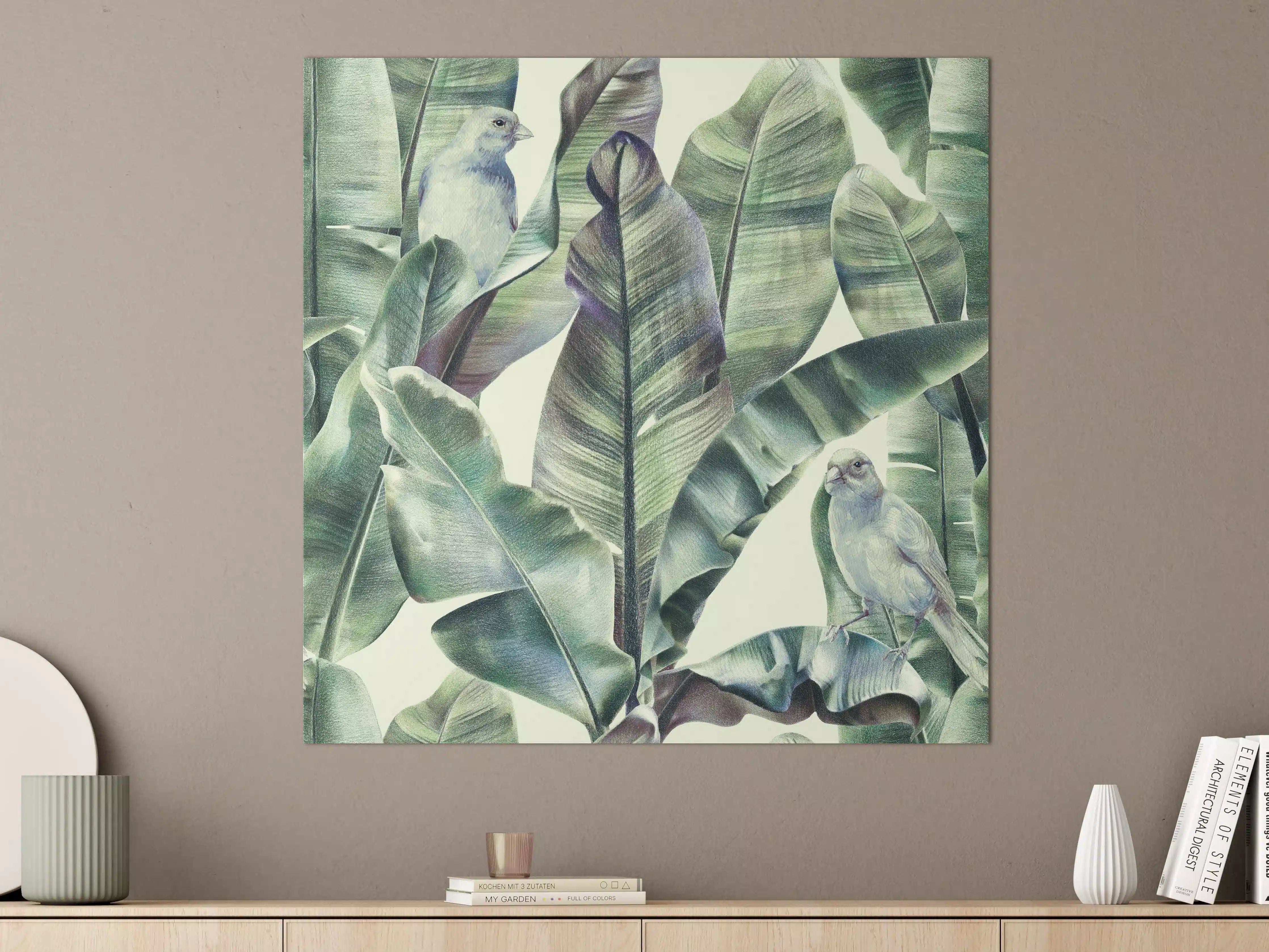Große Wandbilder - Aquarell - exotischen Vögel auf Bananenblättern