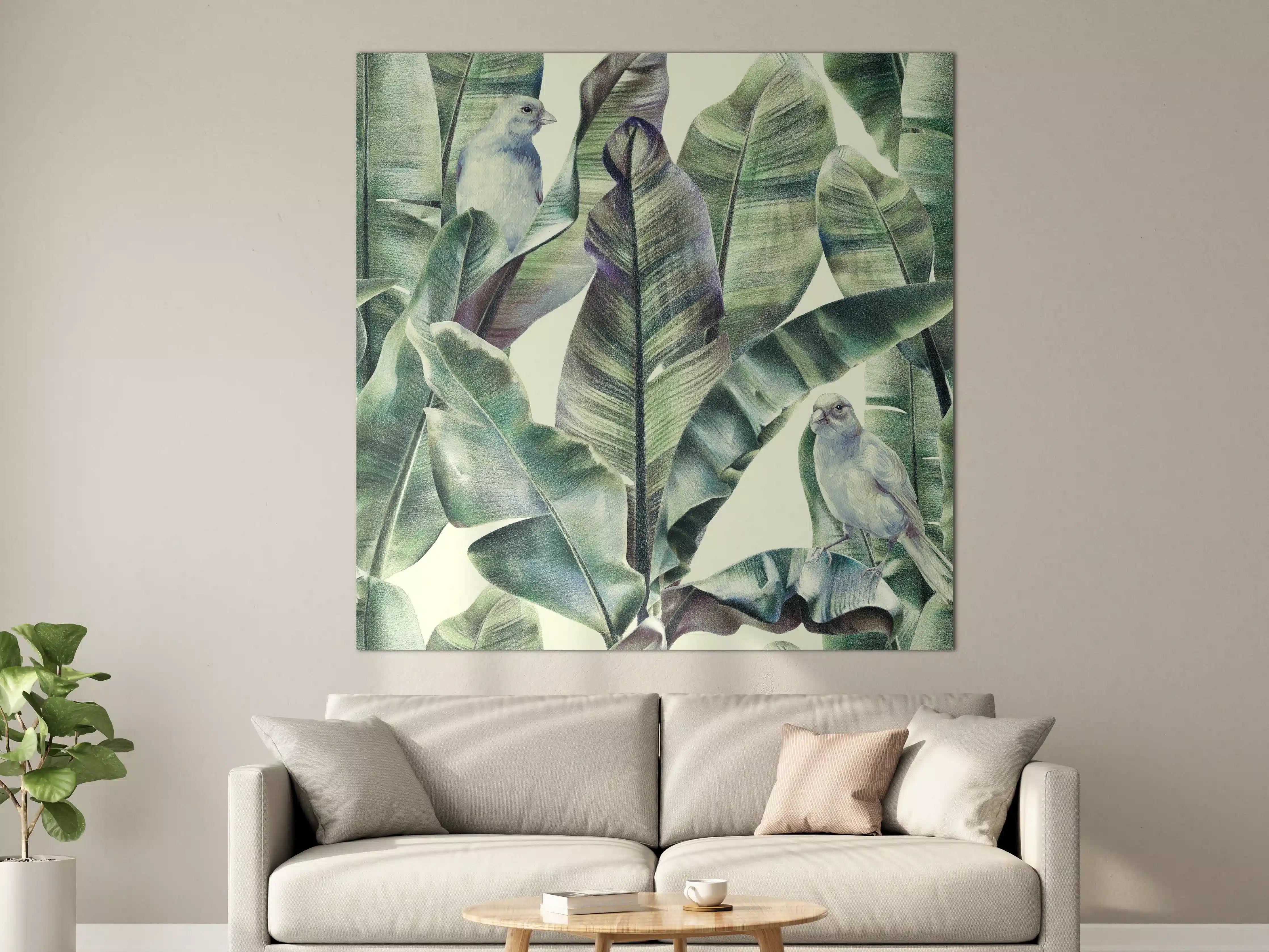Große Wandbilder - Aquarell - exotischen Vögel auf Bananenblättern