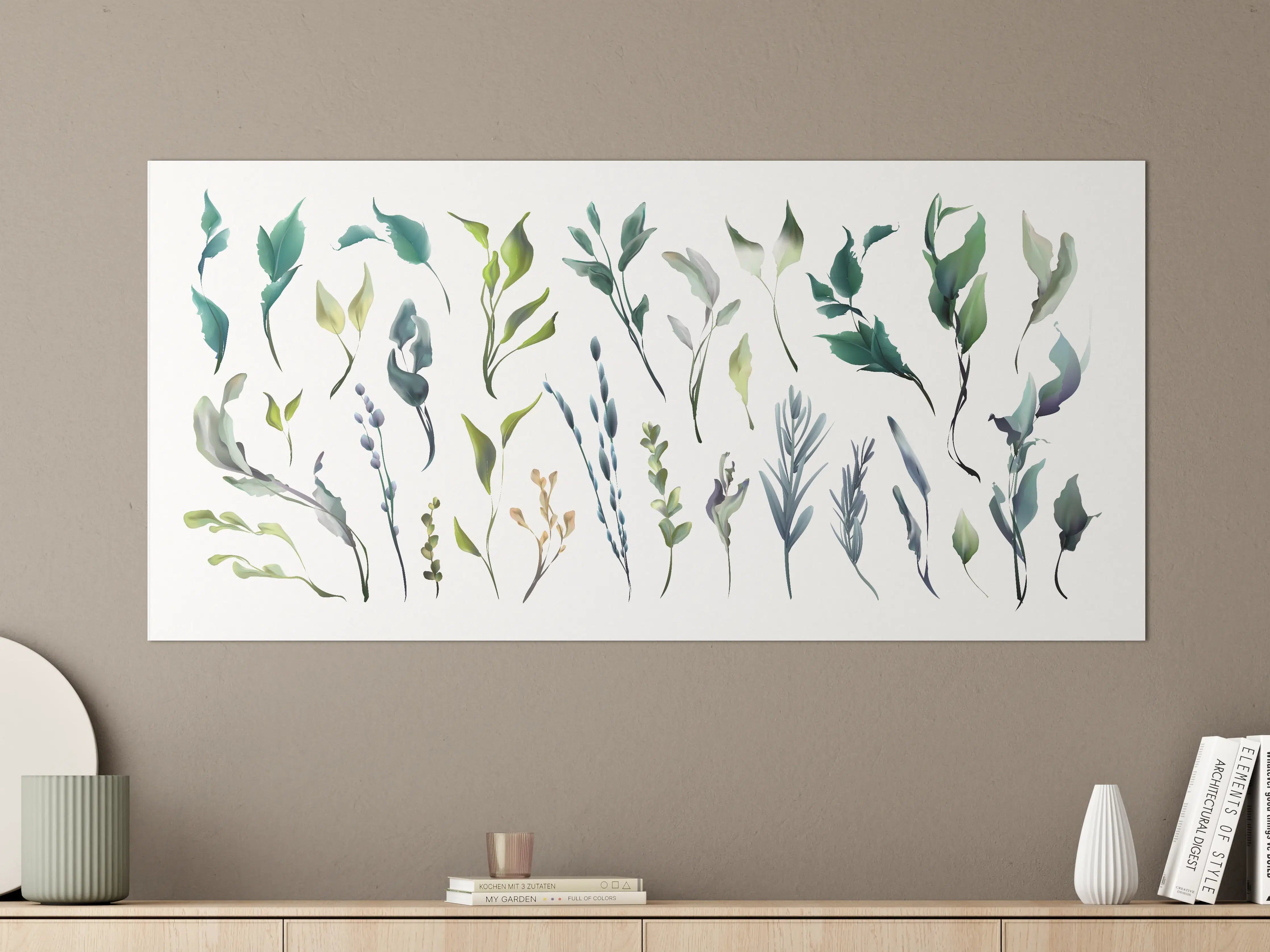 Große Wandbilder - Aquarell Blätter Silhouetten Set