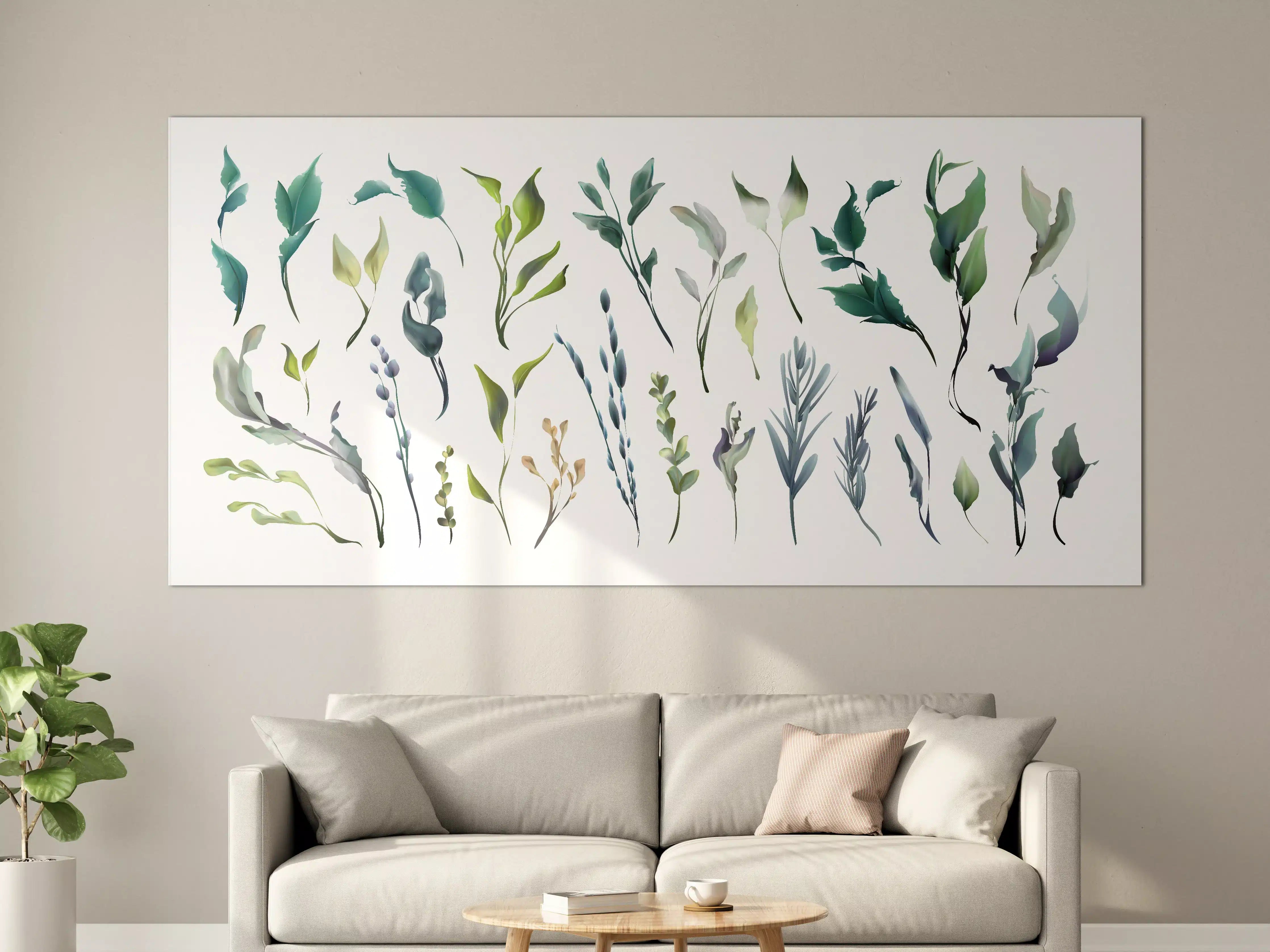 Große Wandbilder - Aquarell Blätter Silhouetten Set
