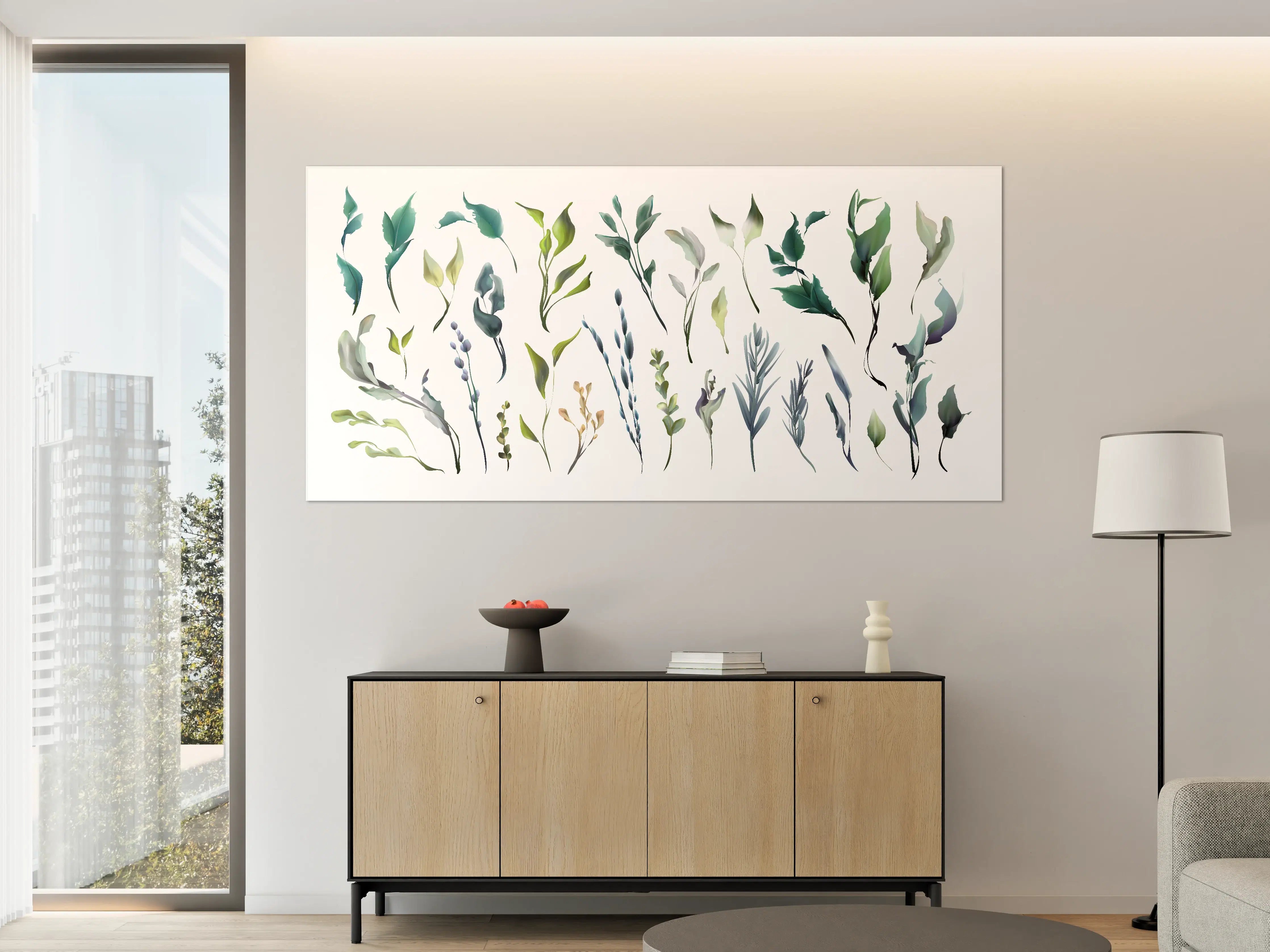 Große Wandbilder - Aquarell Blätter Silhouetten Set