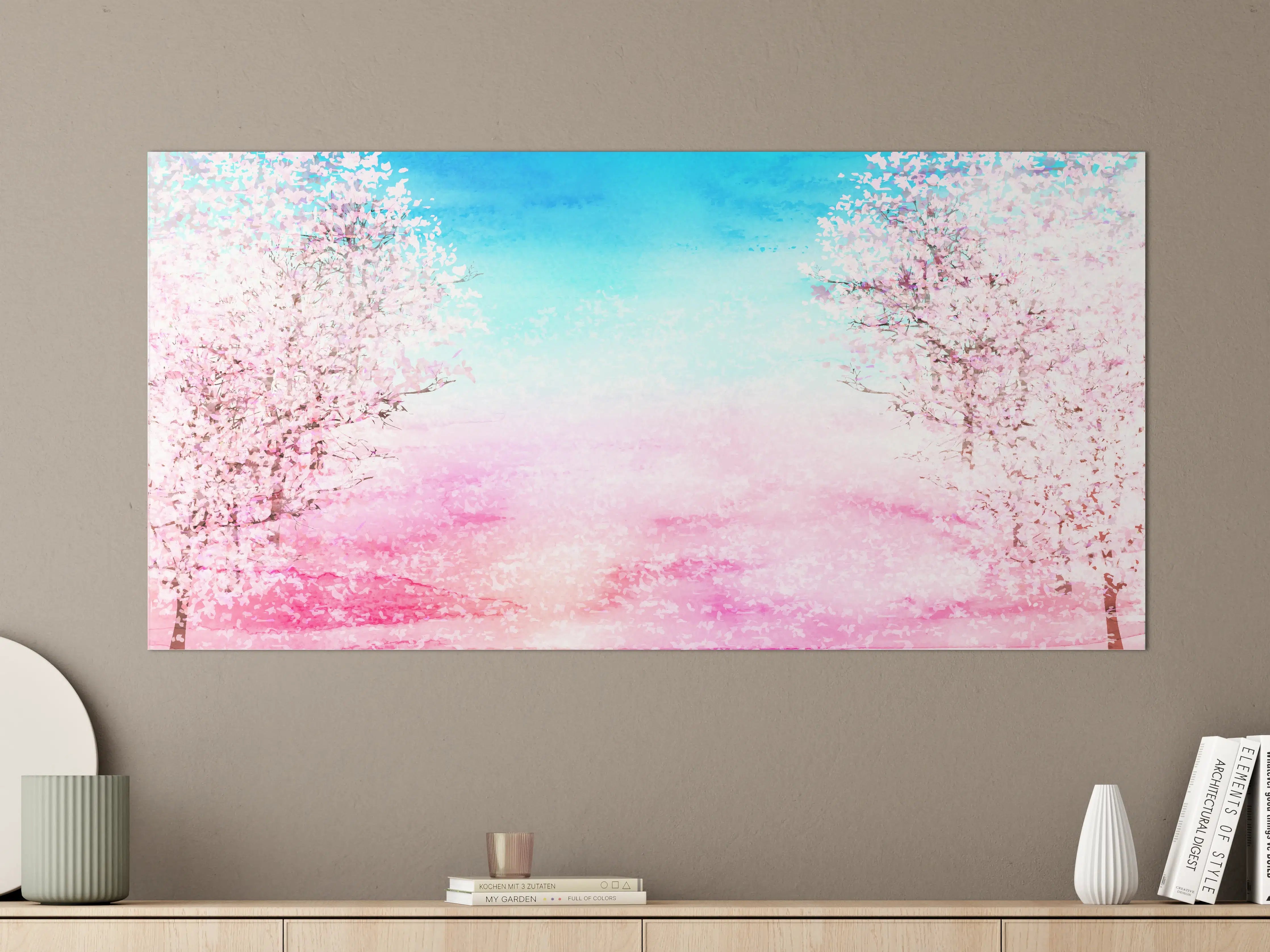 Große Wandbilder - Aquarell Frühlingsbaum Rosa
