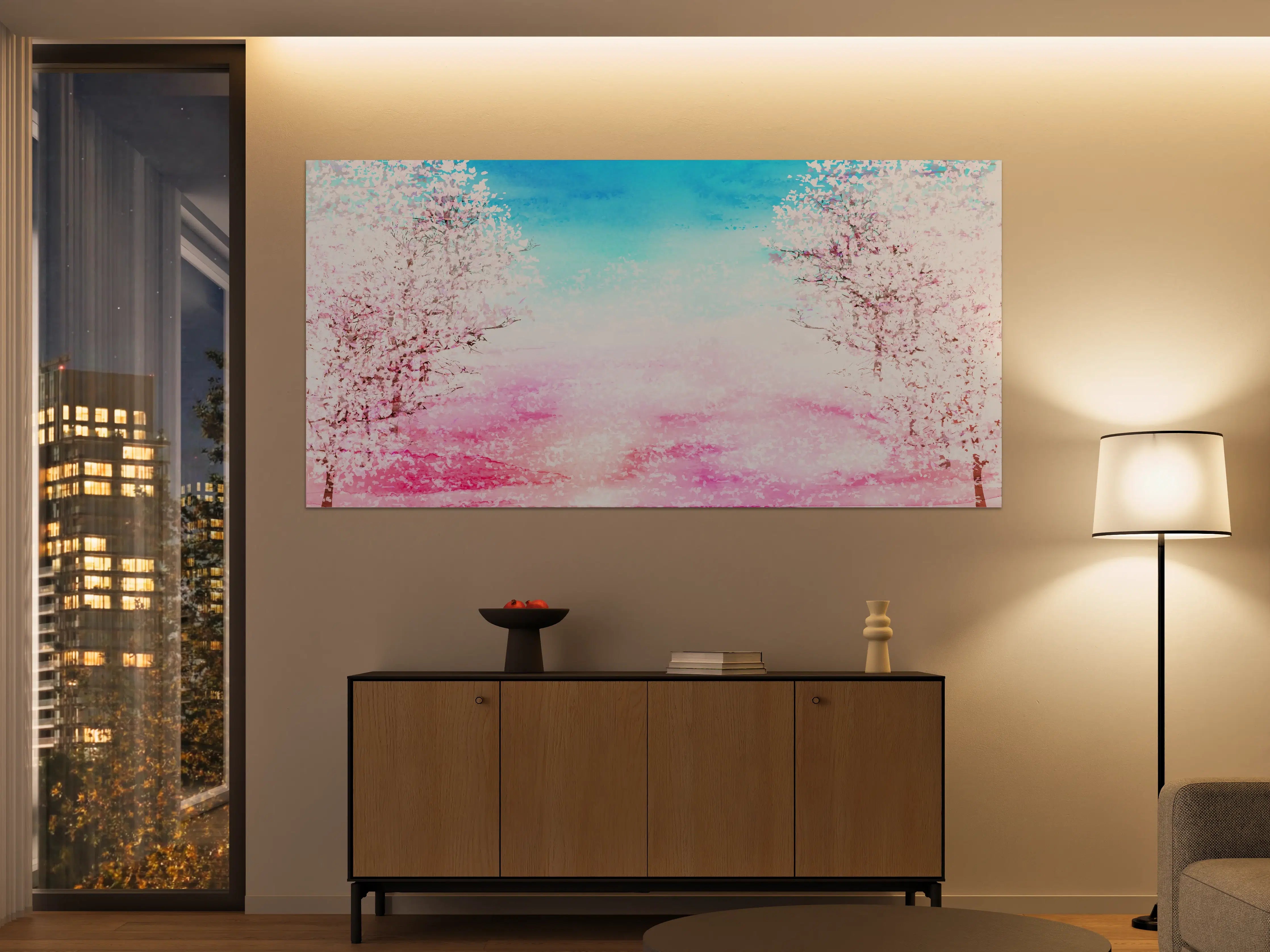 Große Wandbilder - Aquarell Frühlingsbaum Rosa