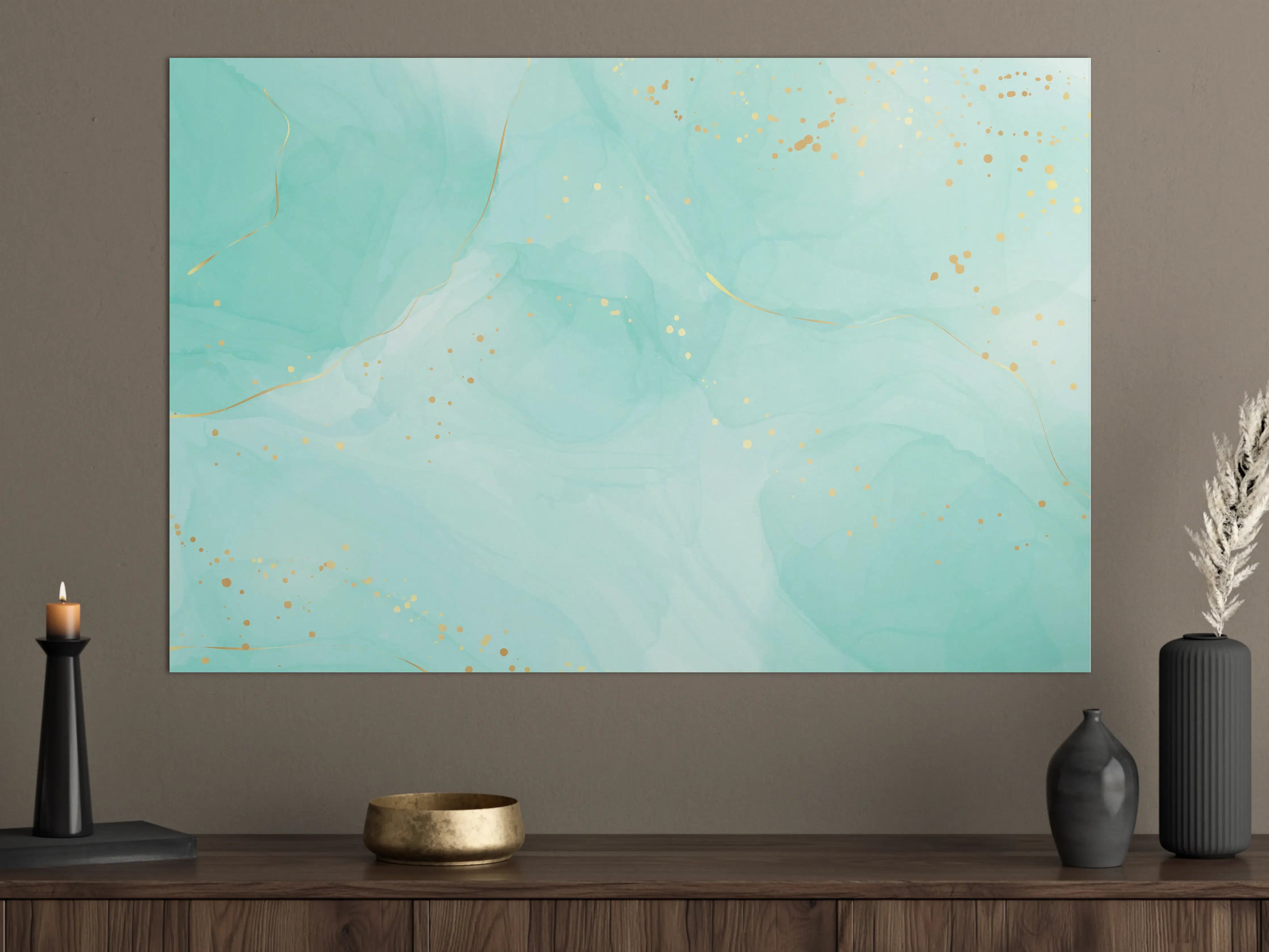 Große Wandbilder - Aquarell-Türkis-Gold-Abstrakt