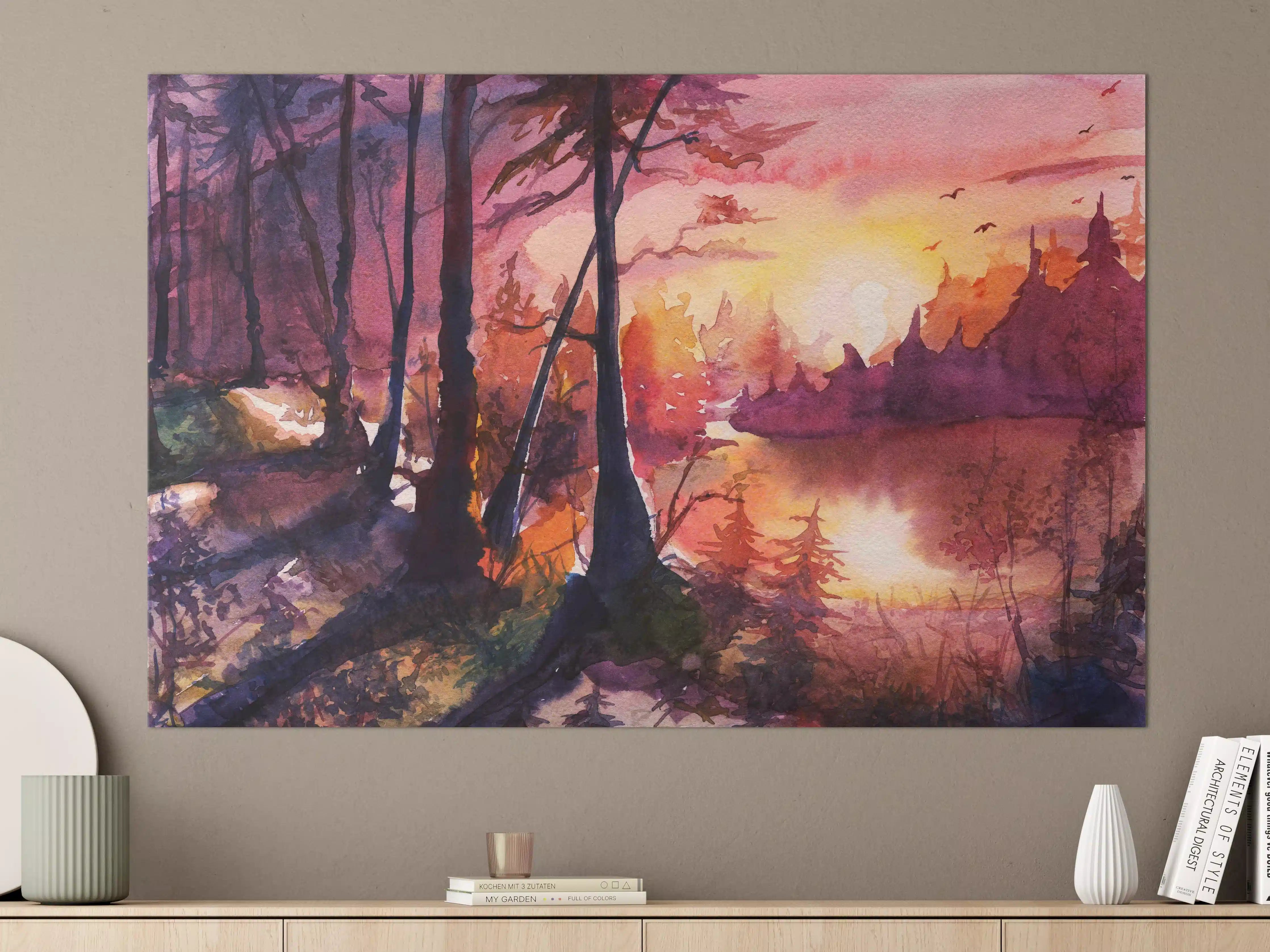 Große Wandbilder - Aquarell Waldlandschaft Malerei