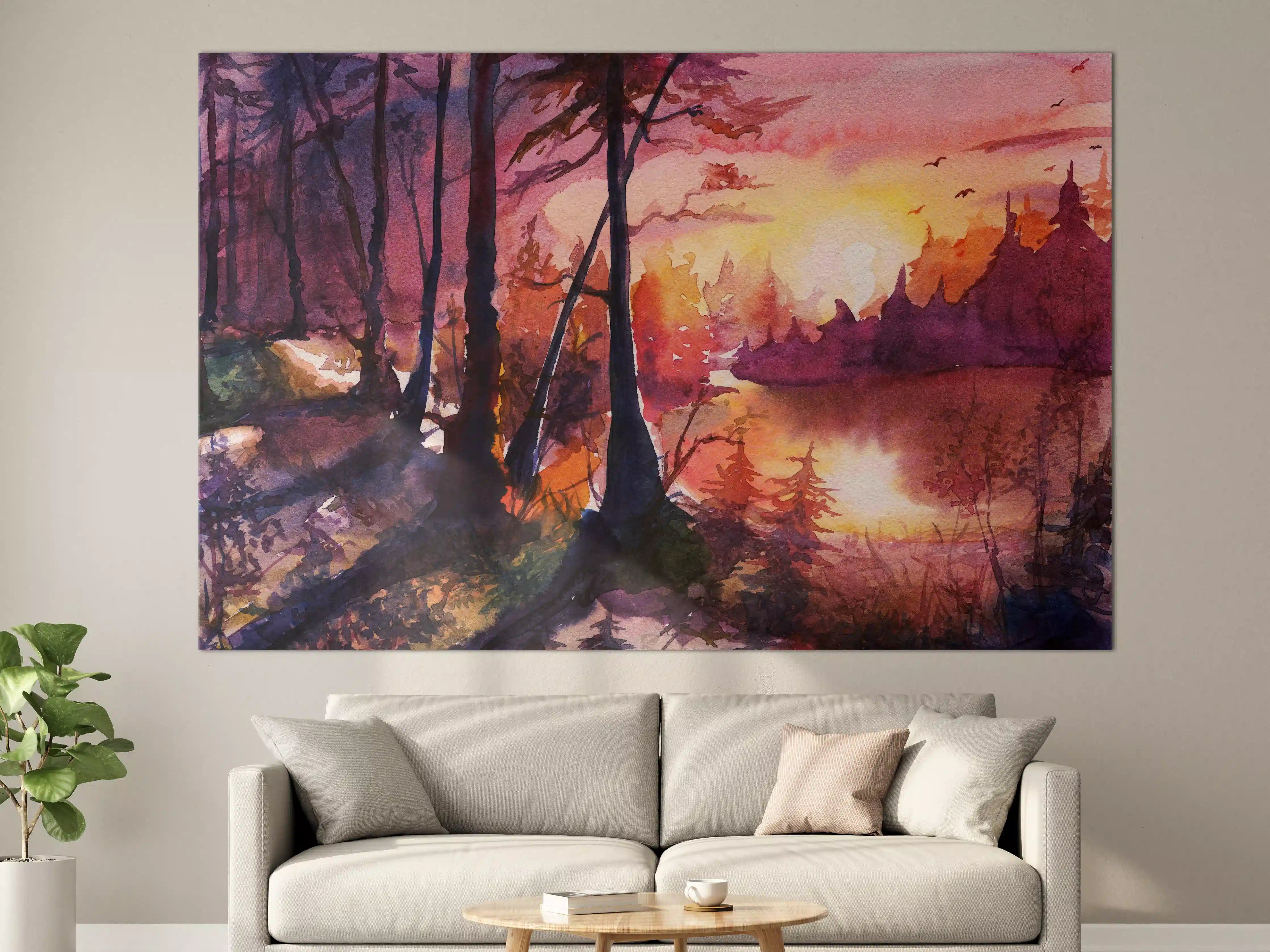 Große Wandbilder - Aquarell Waldlandschaft Malerei