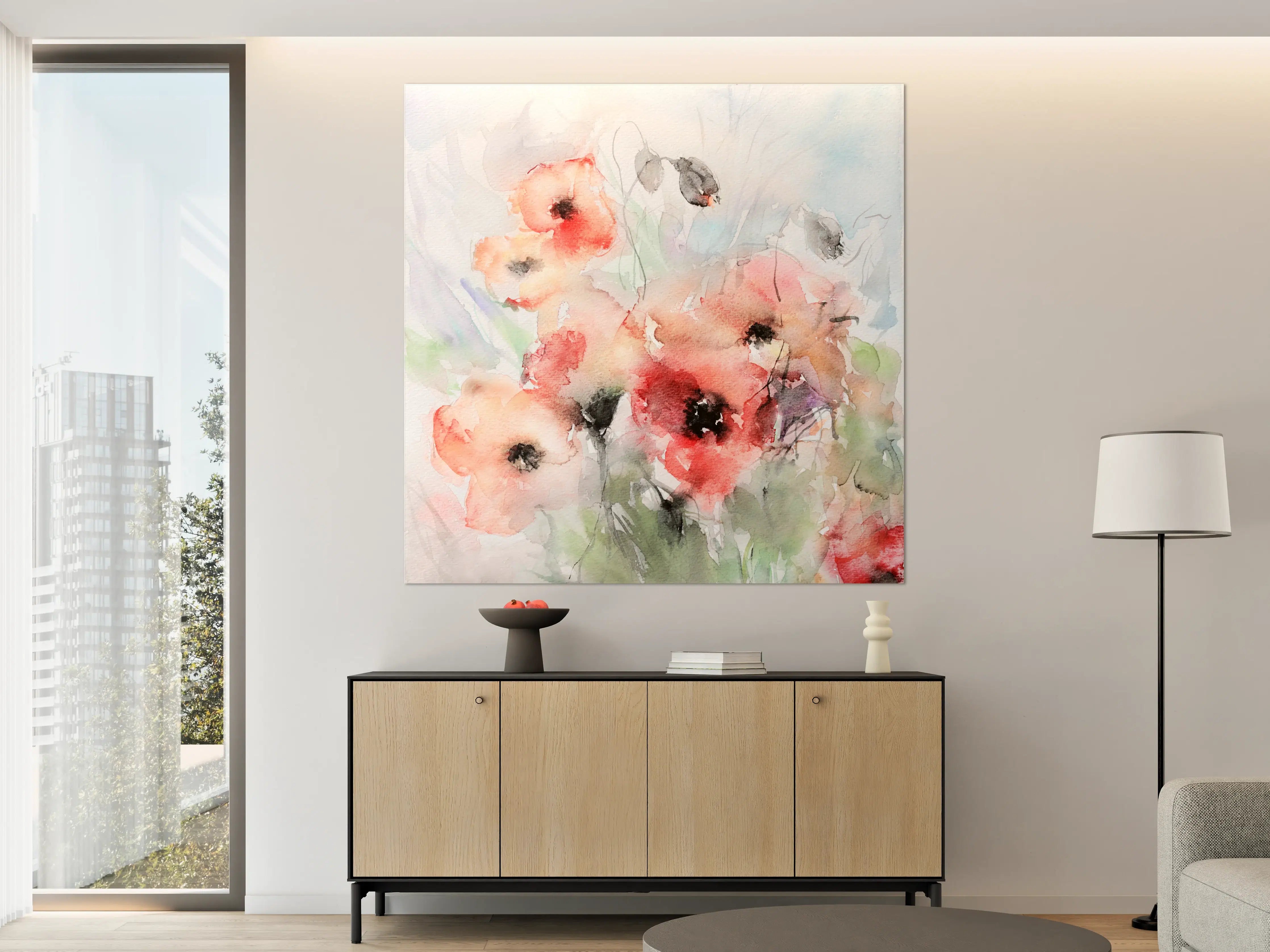 Große Wandbilder - Aquarellhafte Blumenmalerei in zarten Farben
