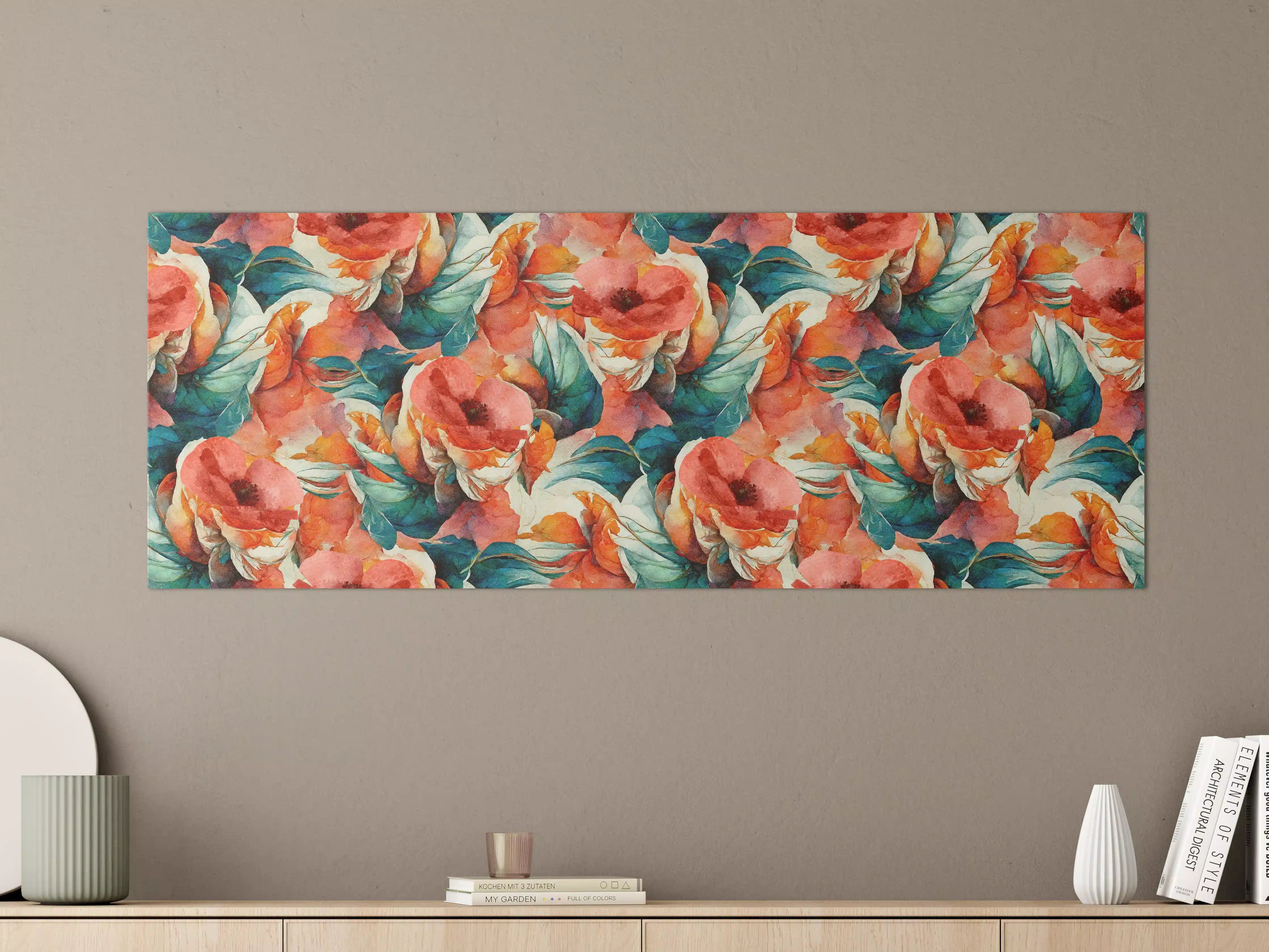 Große Wandbilder - Aquarellpapier - Florales Muster