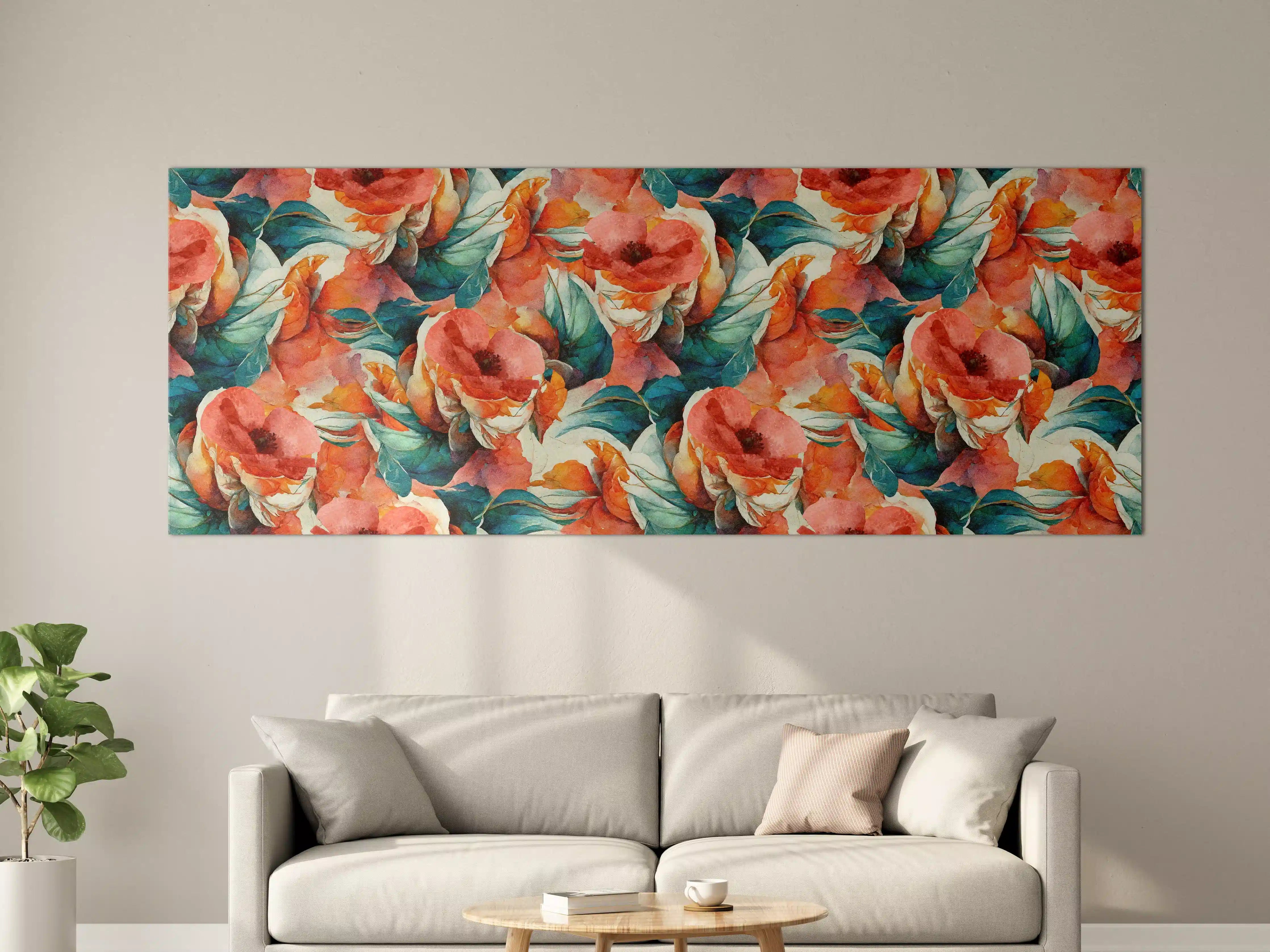 Große Wandbilder - Aquarellpapier - Florales Muster