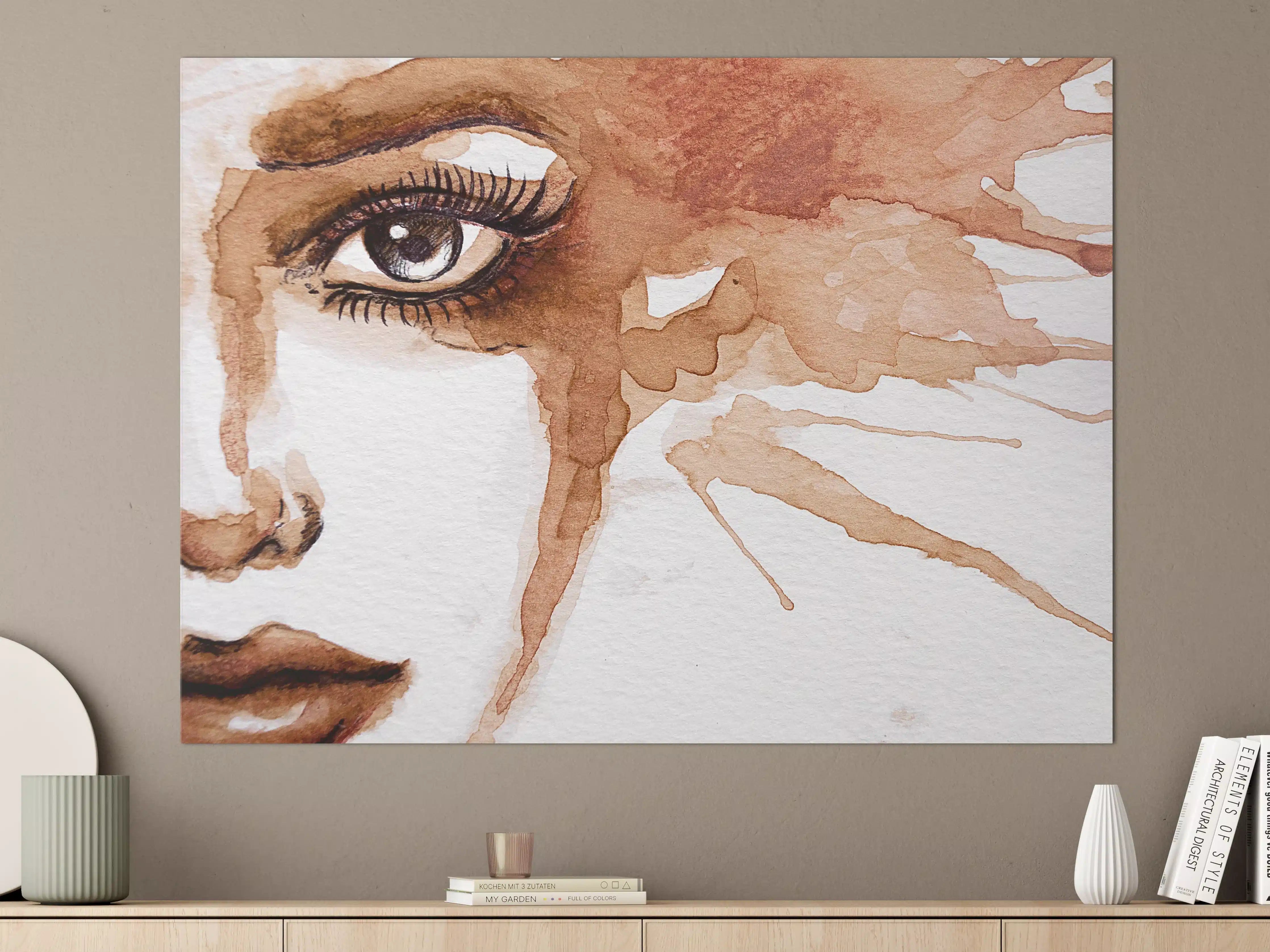 Große Wandbilder - Aquarellporträt mit Fokus auf Auge und Makeup