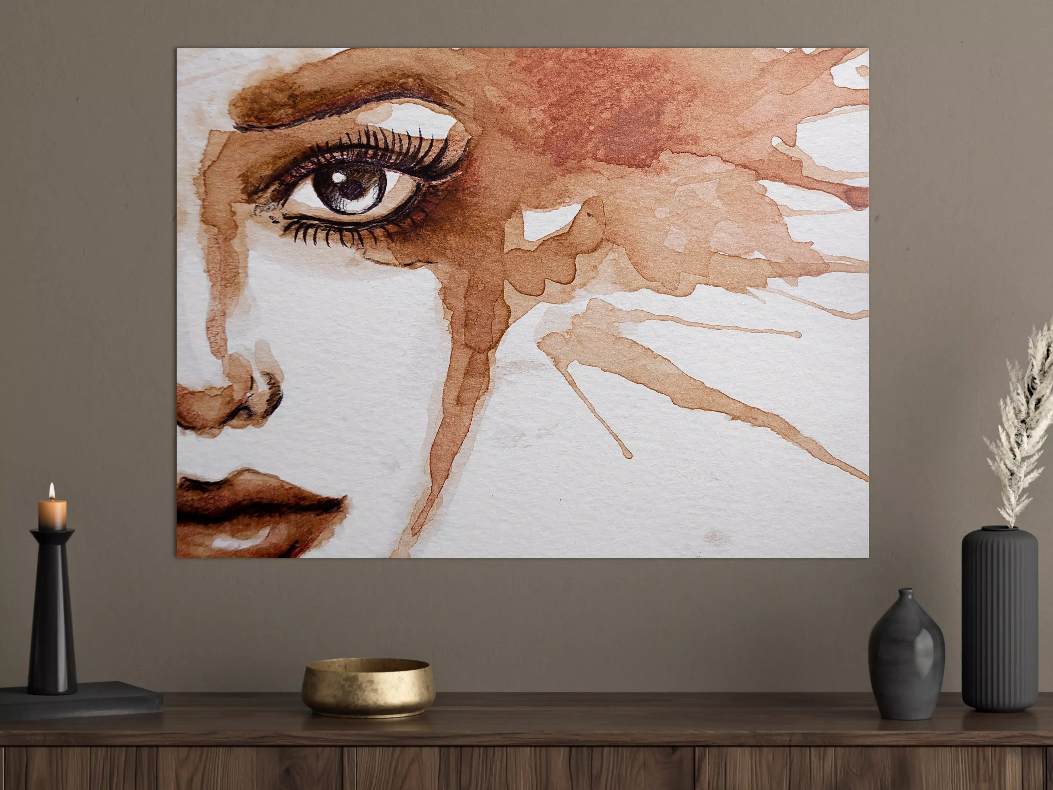 Große Wandbilder - Aquarellporträt mit Fokus auf Auge und Makeup