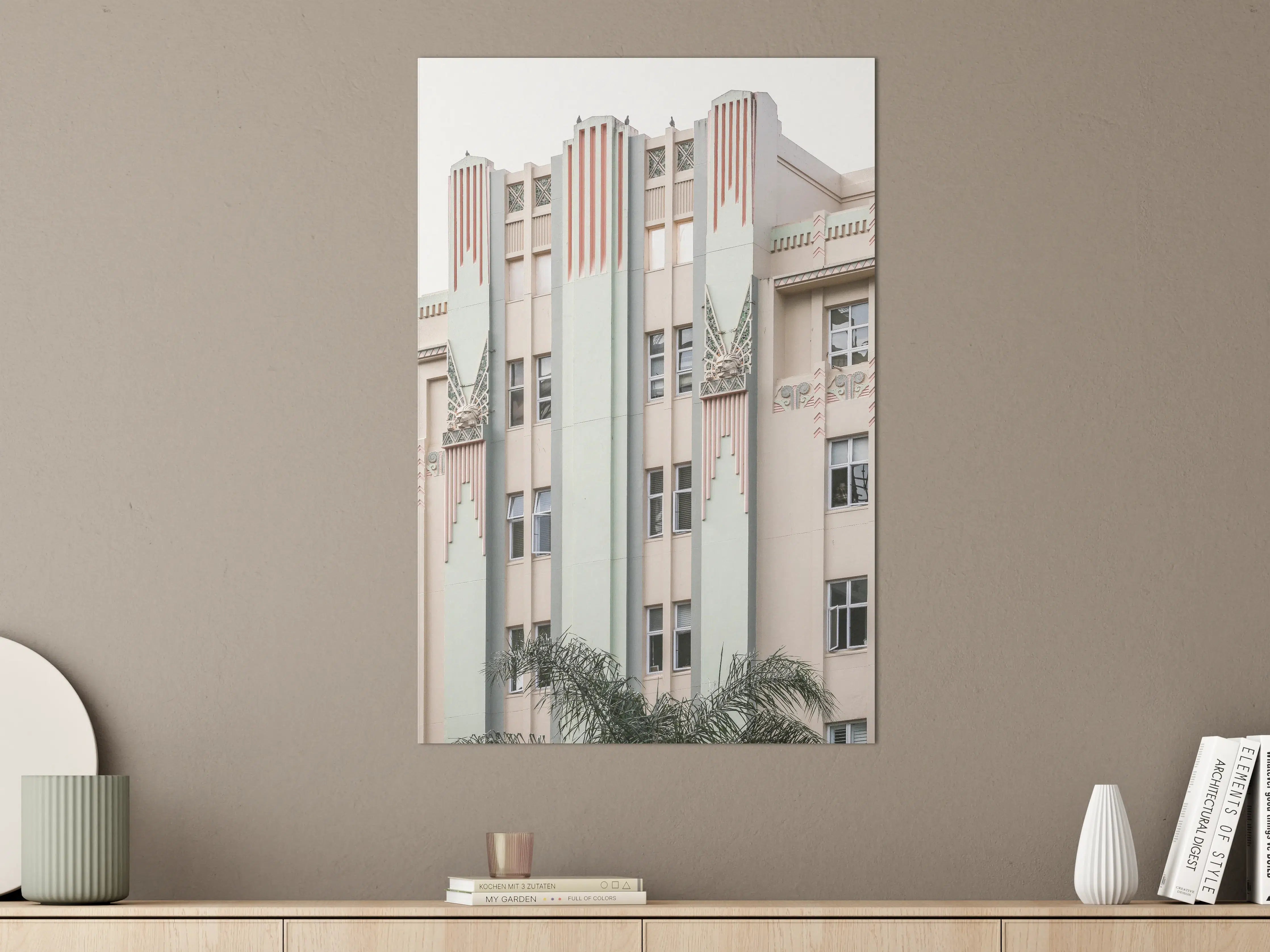 Große Wandbilder - Art Deco Gebäude mit stilvollen Säulen in Pastellfarben