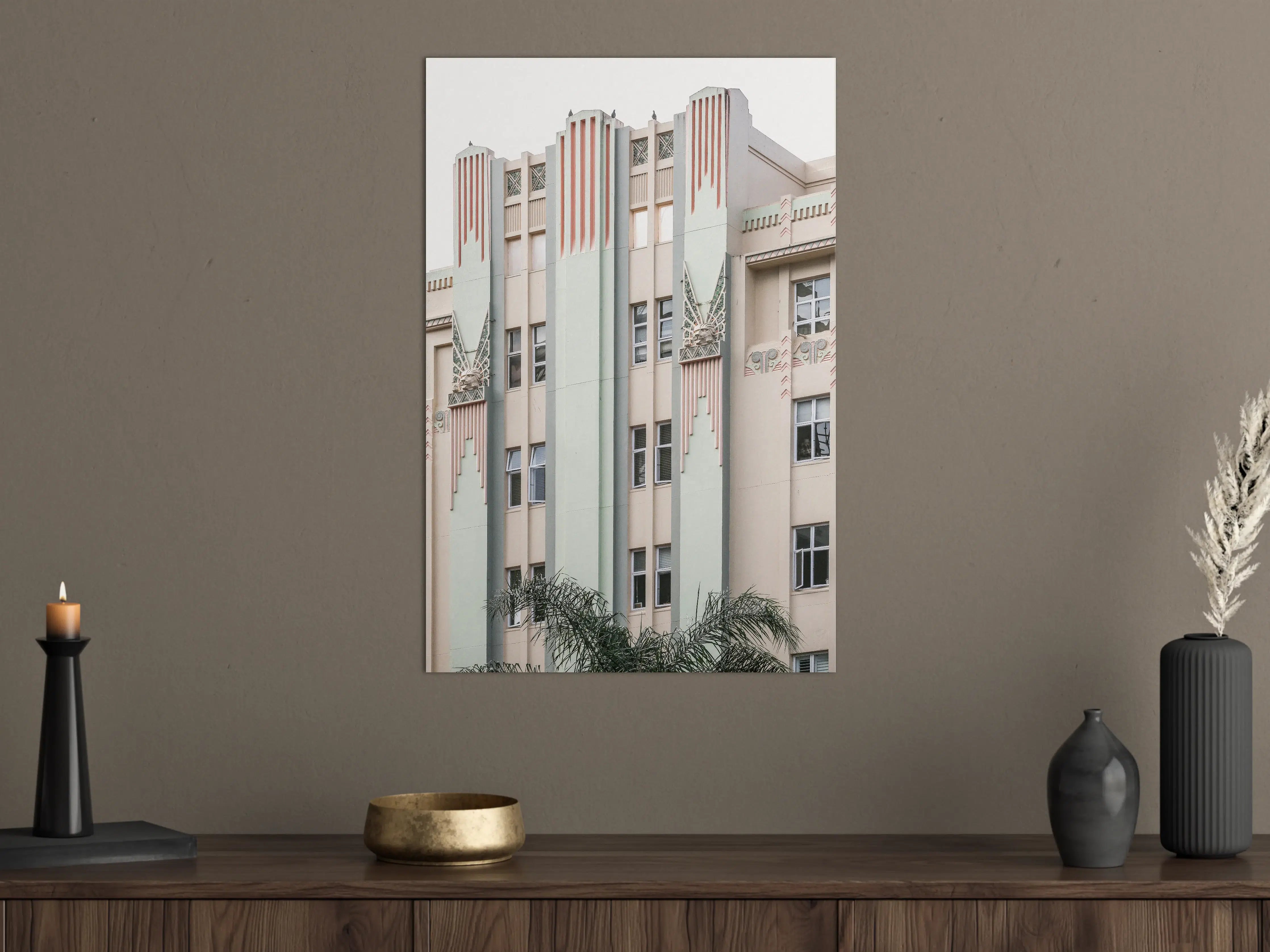 Große Wandbilder - Art Deco Gebäude mit stilvollen Säulen in Pastellfarben