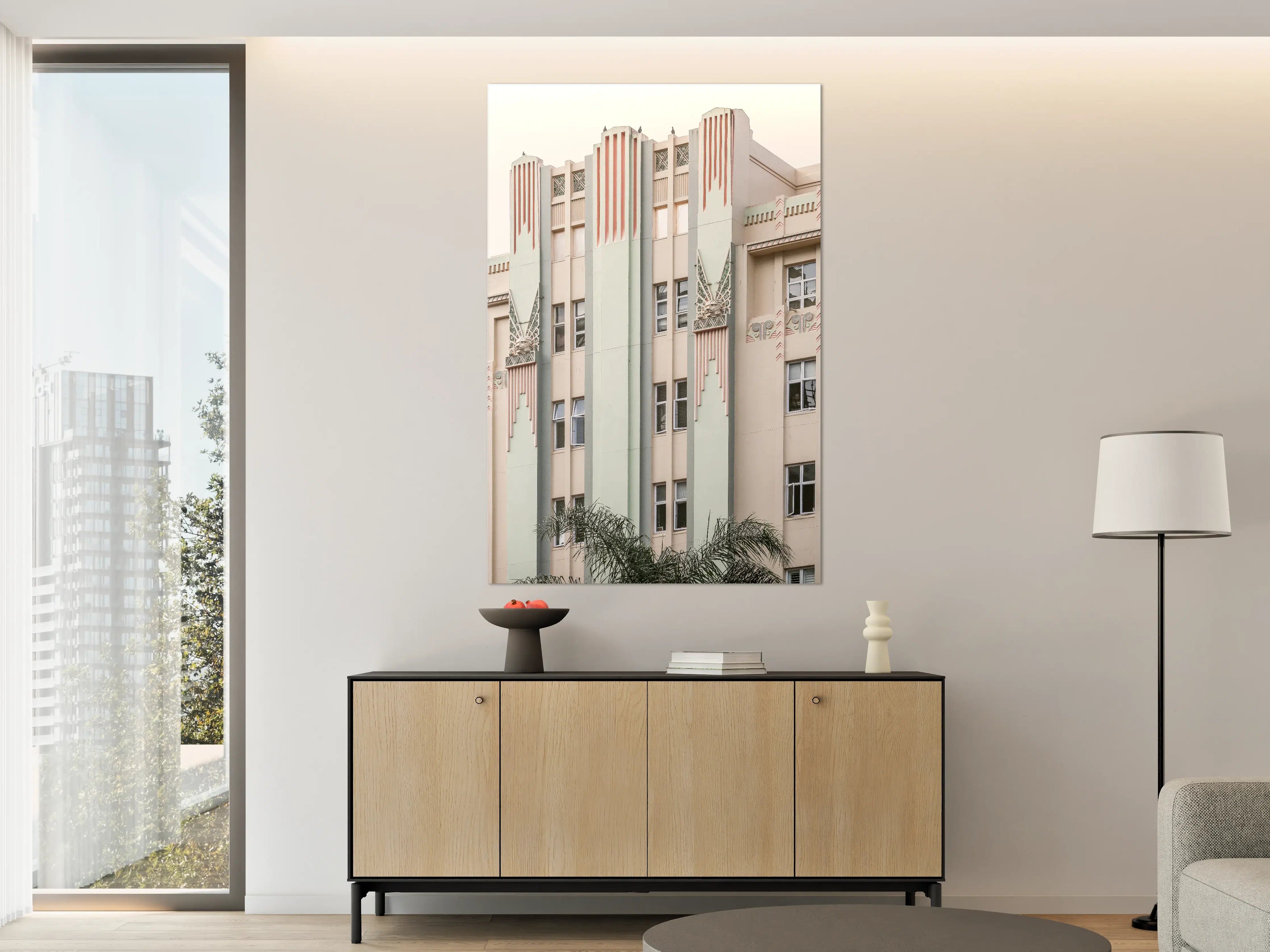 Große Wandbilder - Art Deco Gebäude mit stilvollen Säulen in Pastellfarben