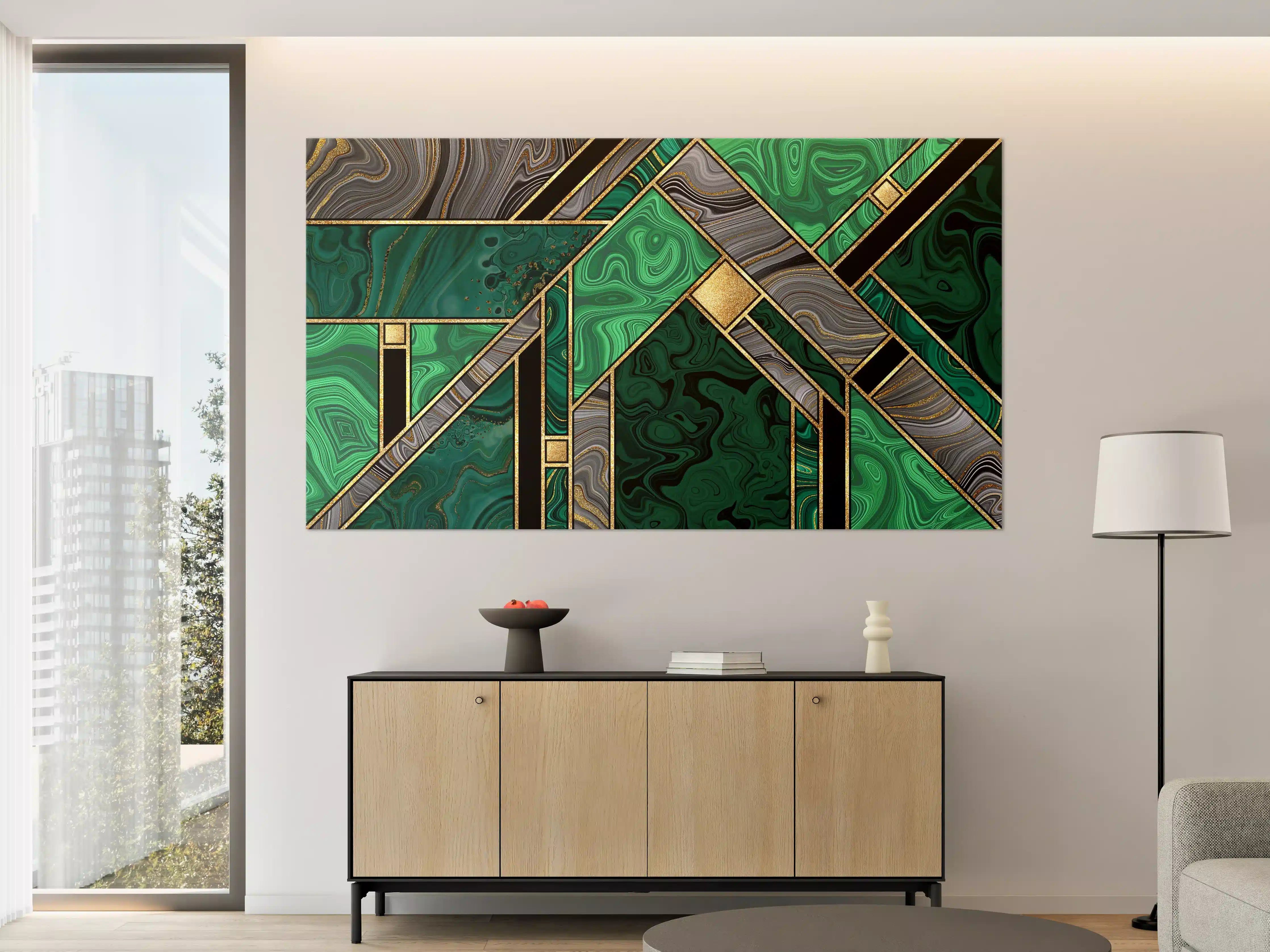 Große Wandbilder - Art Deco Malachit Gold-Mosaik