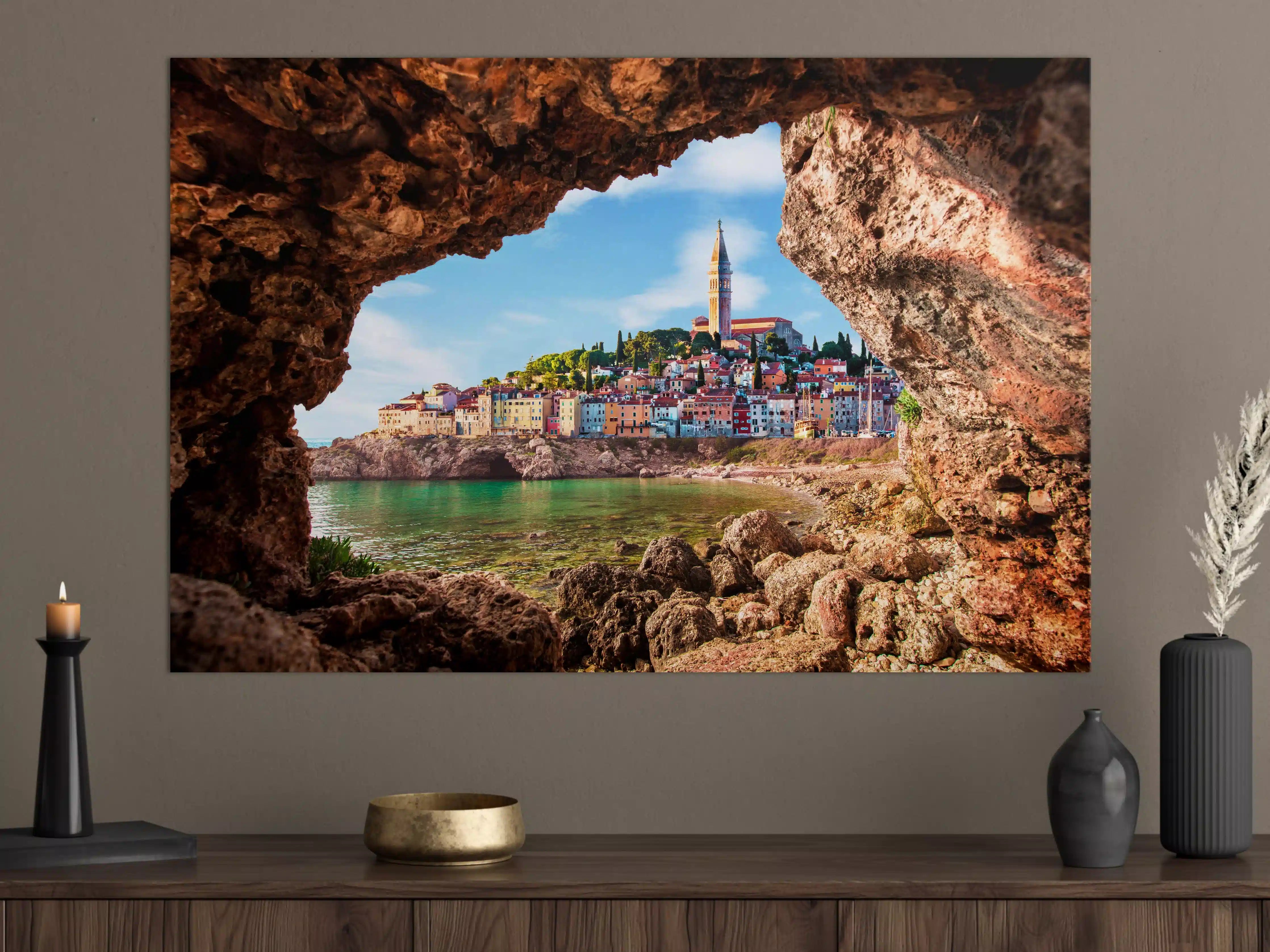 Große Wandbilder - Außergewöhnlicher Blick auf alte Uhr in Piran