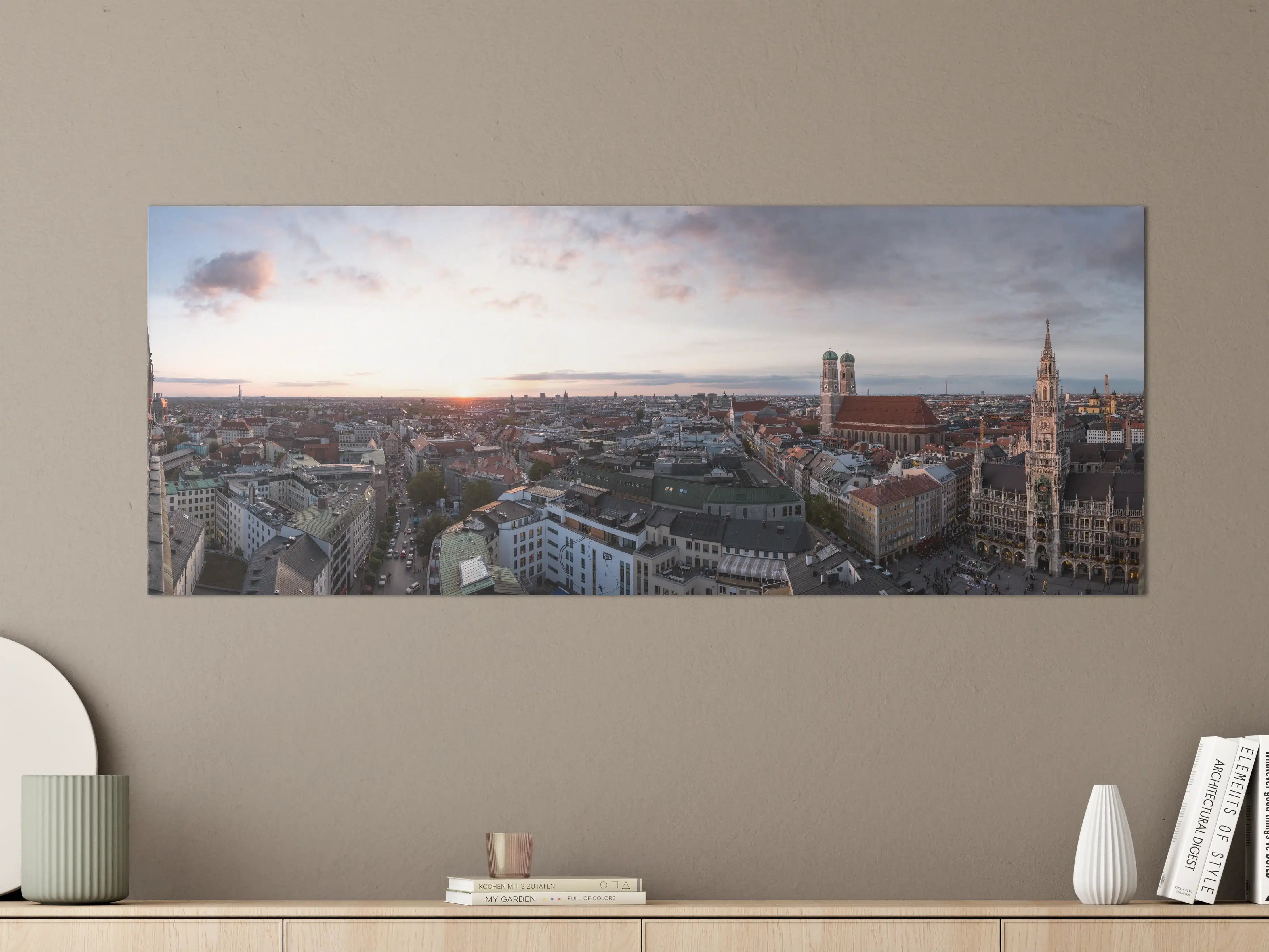 Große Wandbilder - Aussicht über München mit Frauenkirche und Rathaus