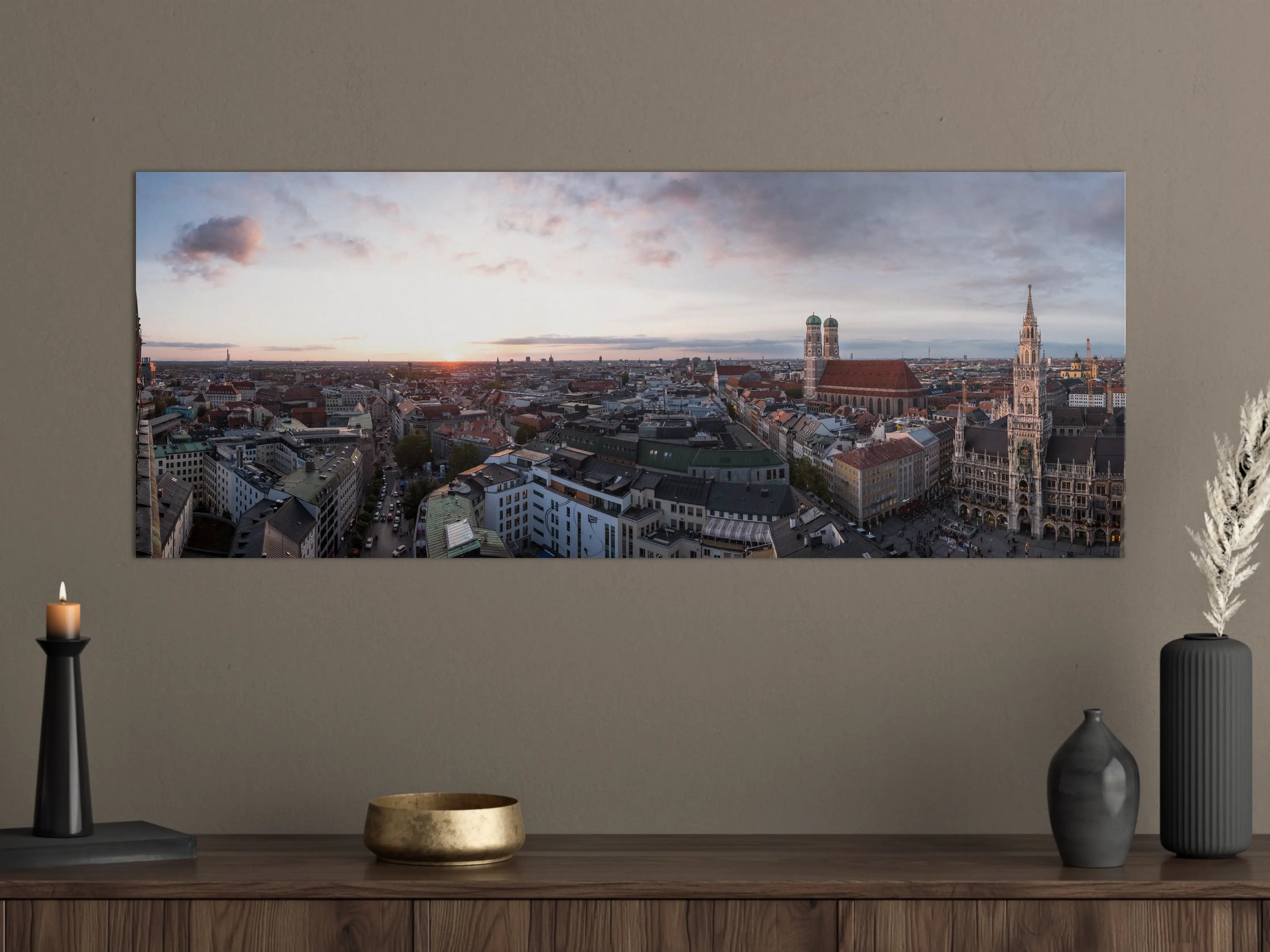 Große Wandbilder - Aussicht über München mit Frauenkirche und Rathaus