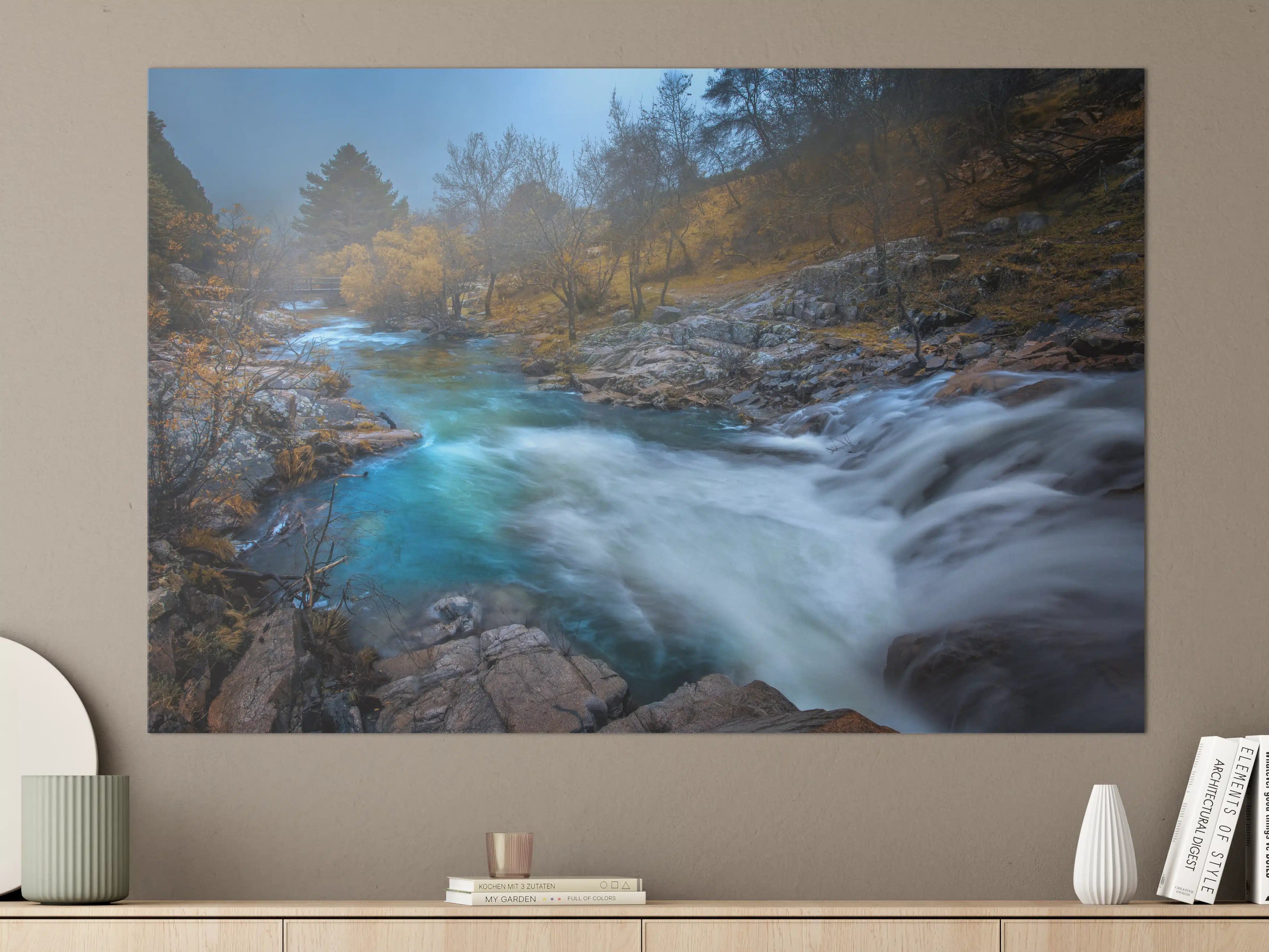 Große Wandbilder - Bach im Herbstwald mit Wasserbewegung