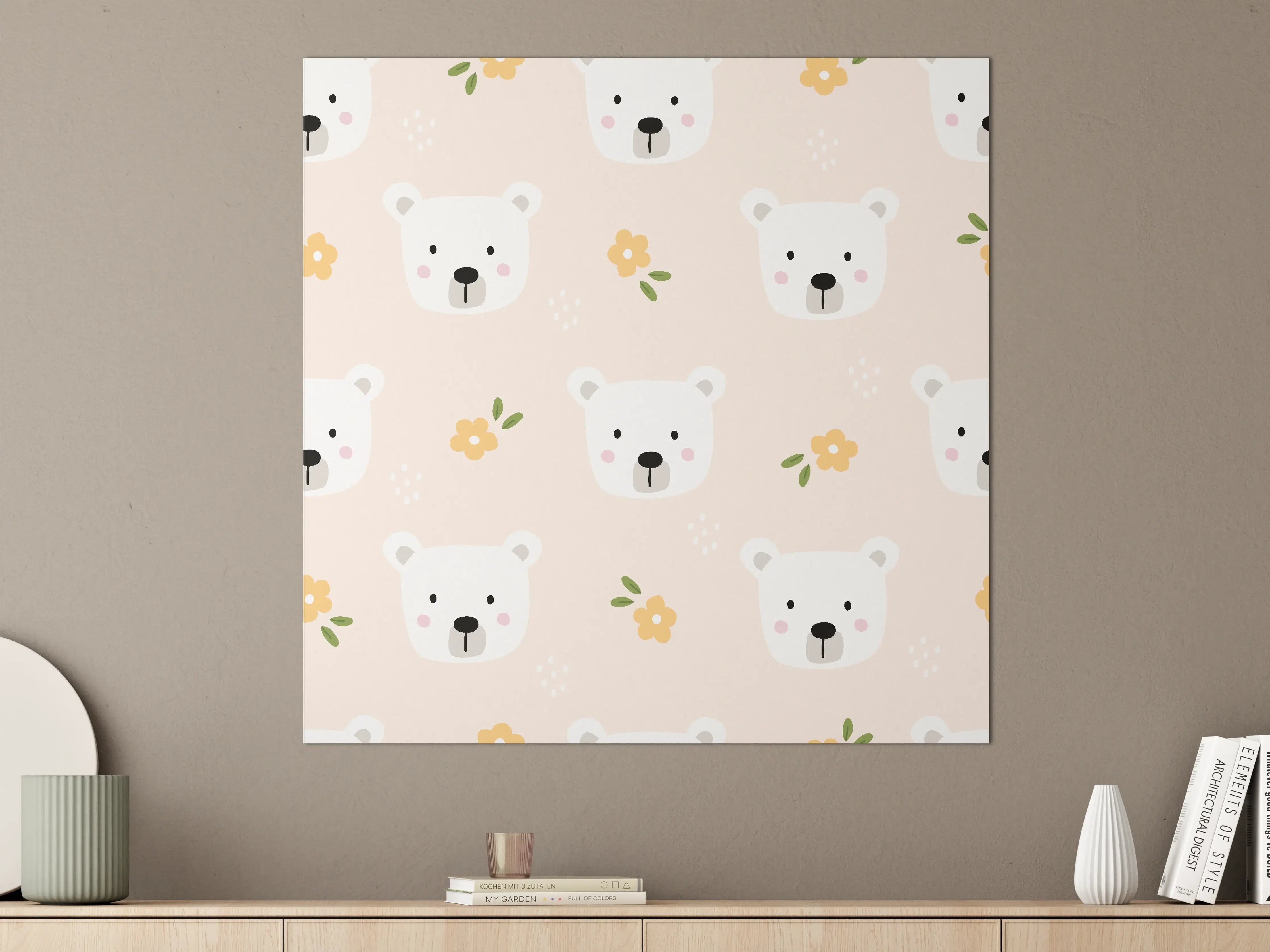 Große Wandbilder - Bärchen Blumen Muster Pastell