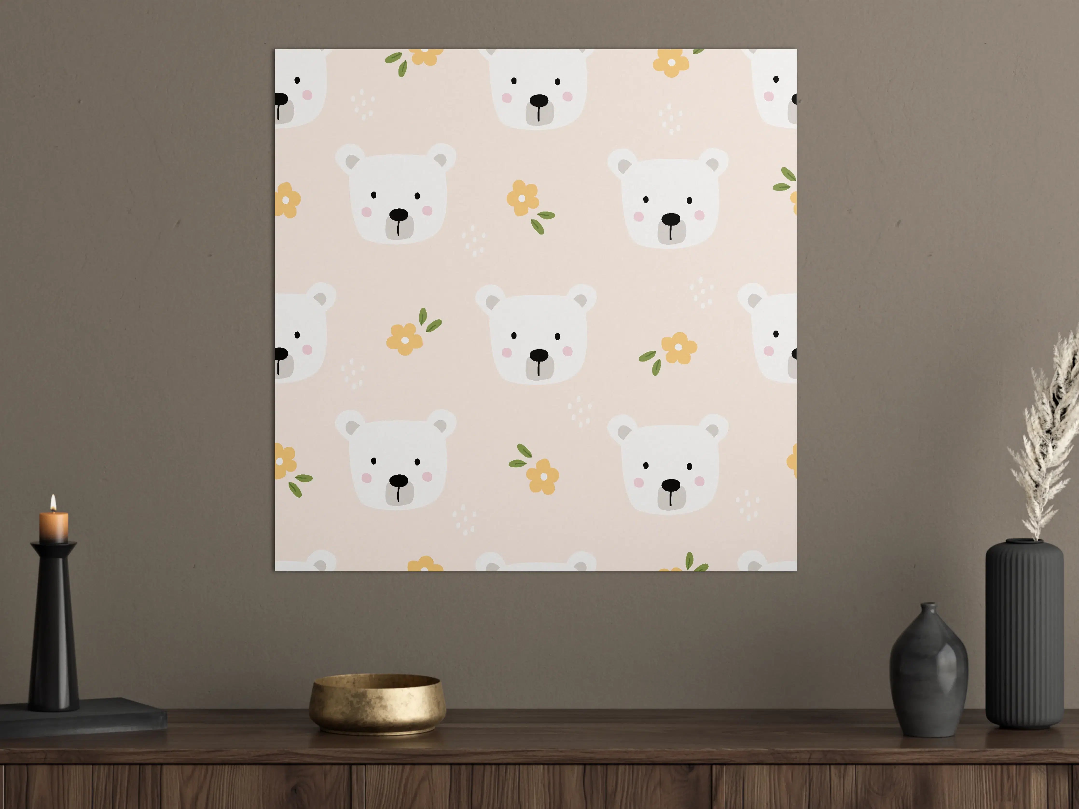 Große Wandbilder - Bärchen Blumen Muster Pastell