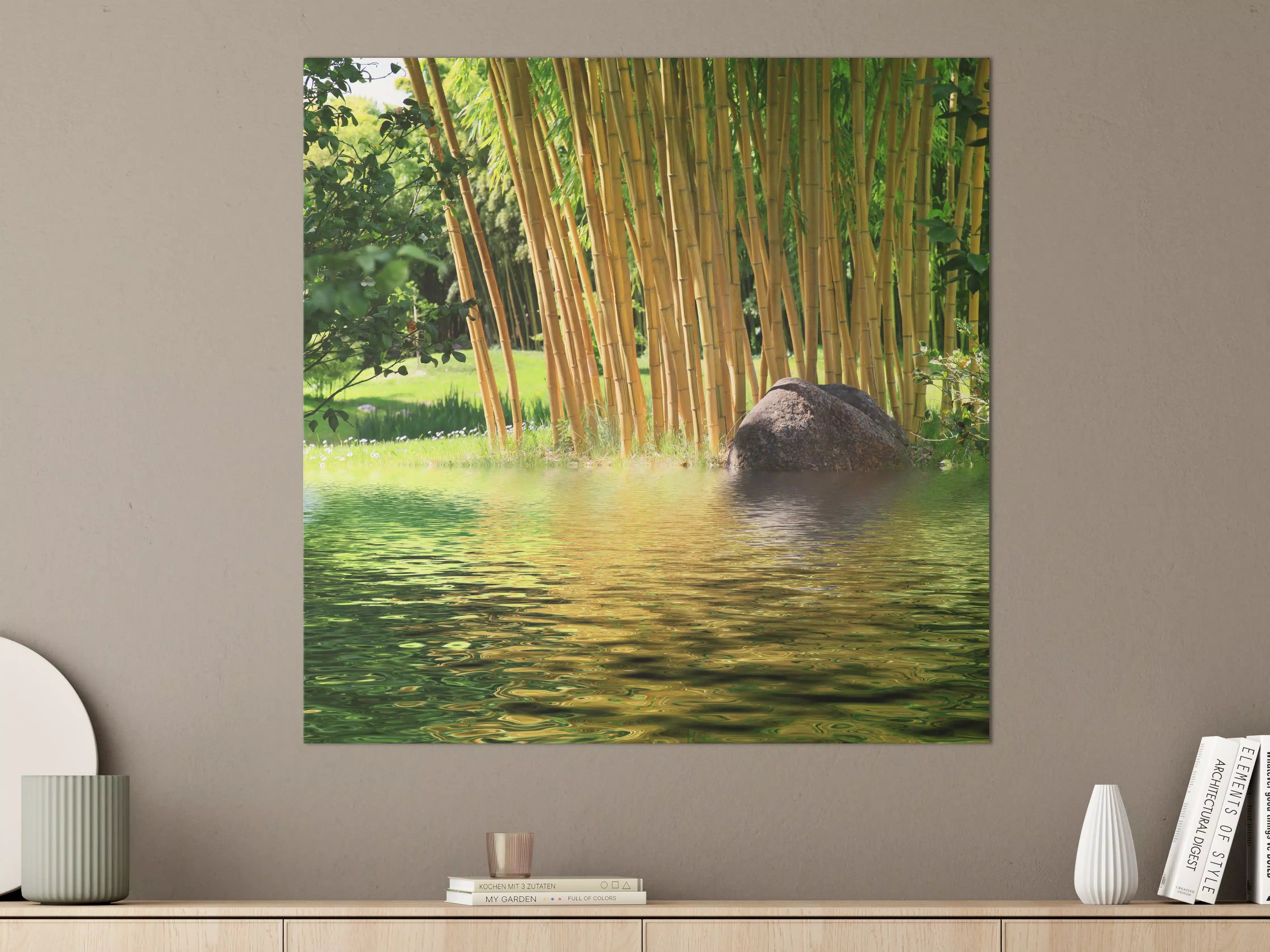 Große Wandbilder - Bambusgarten mit Wasserreflexion