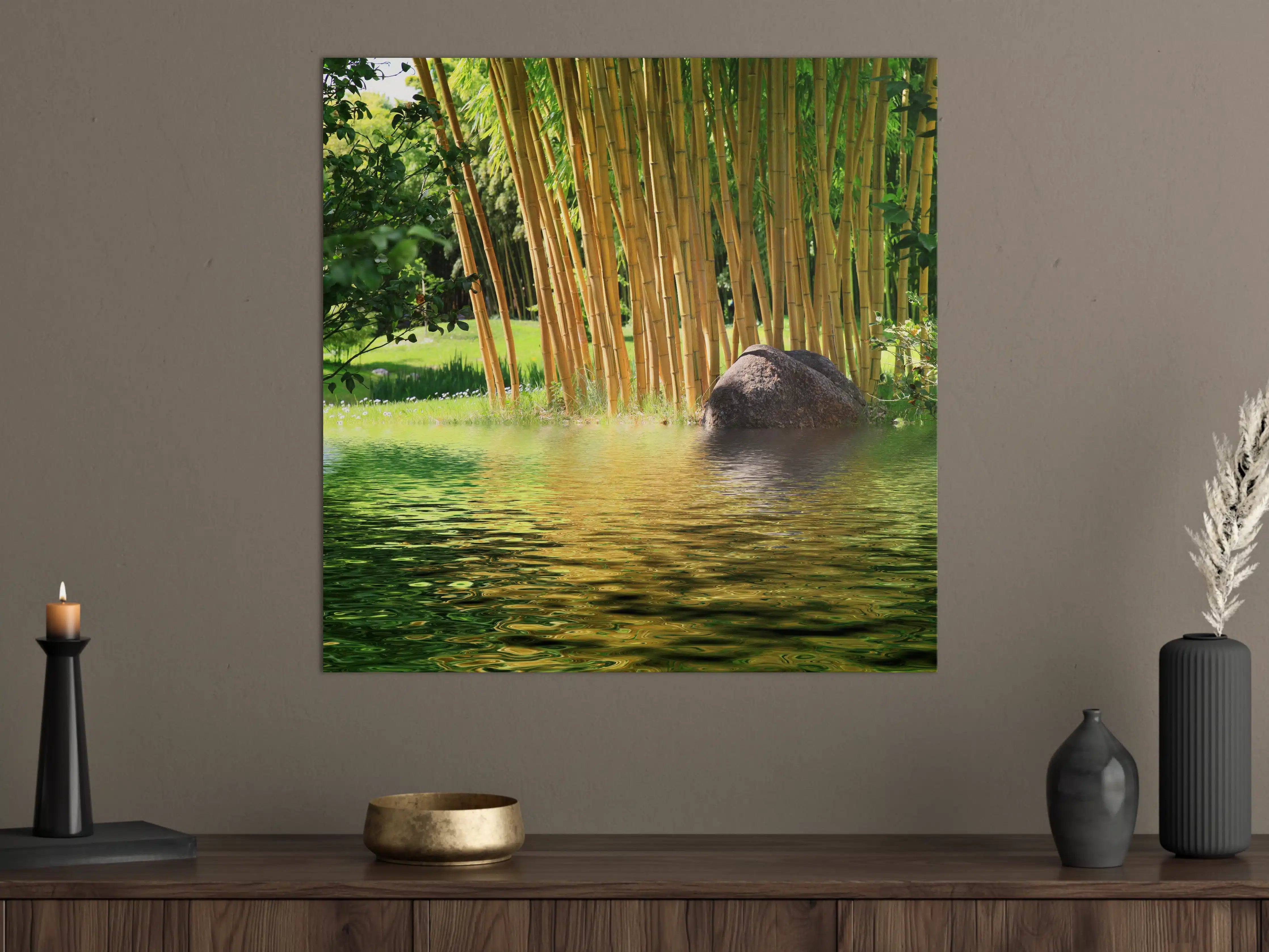 Große Wandbilder - Bambusgarten mit Wasserreflexion