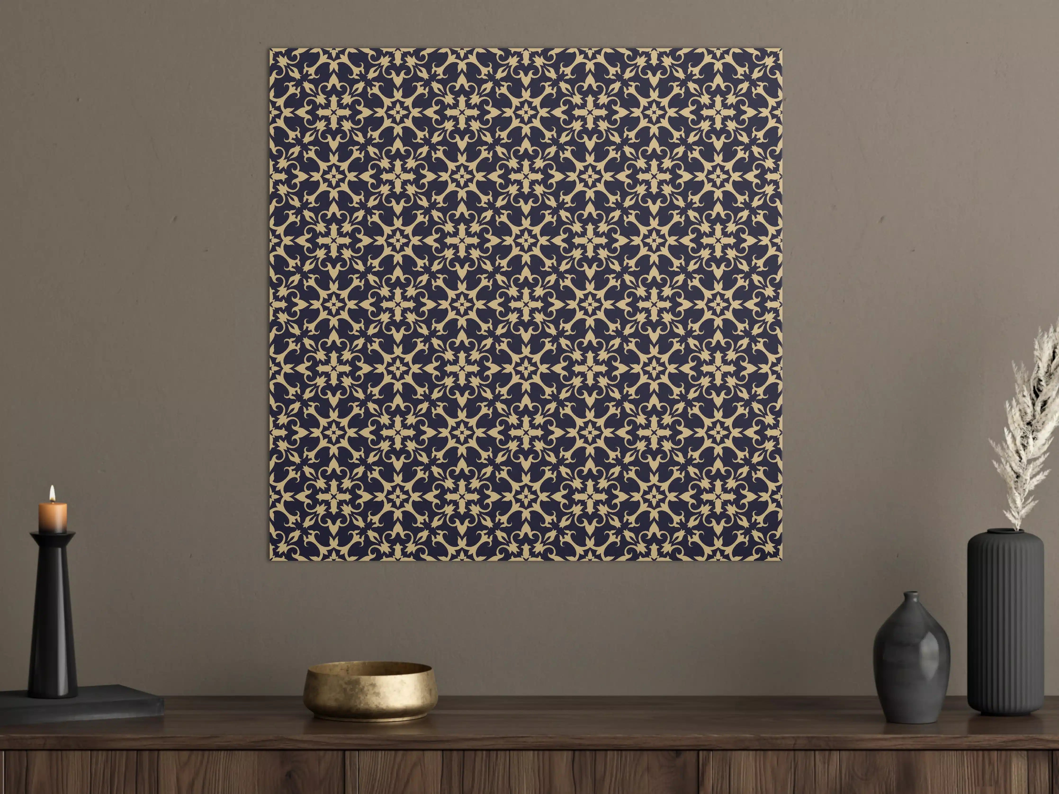 Große Wandbilder - Barockes Blau-Gold Muster