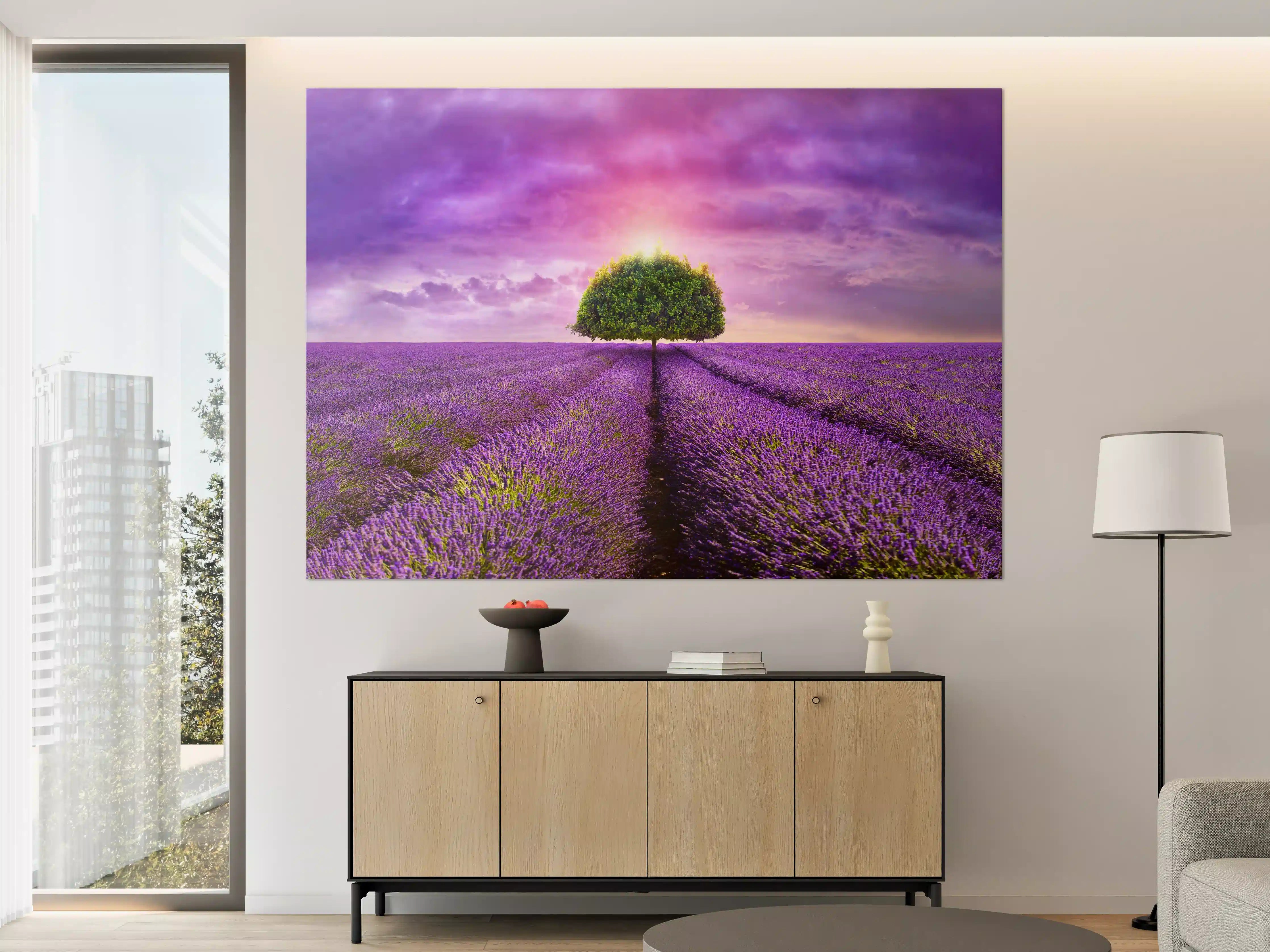 Große Wandbilder - Baum im schönen lavendel Feld