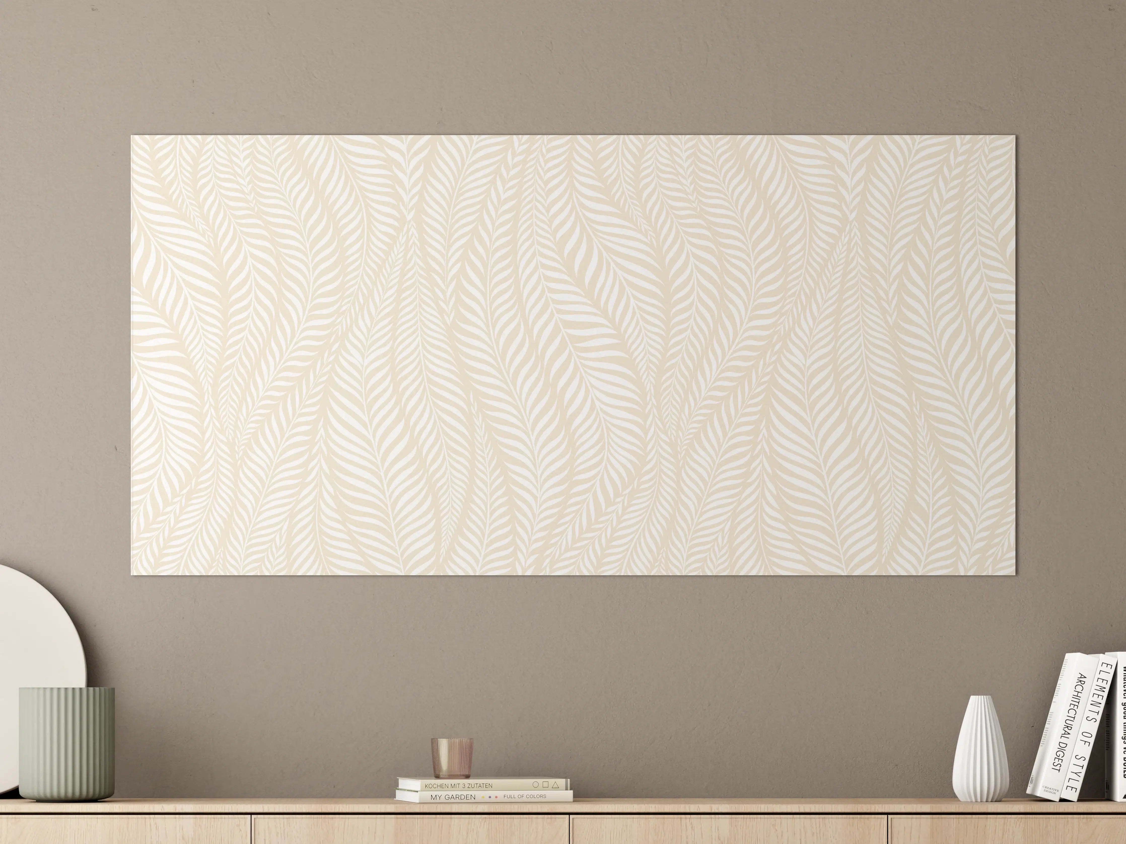 Große Wandbilder - Beige Blättermustermotiv mit Schatteneffekt