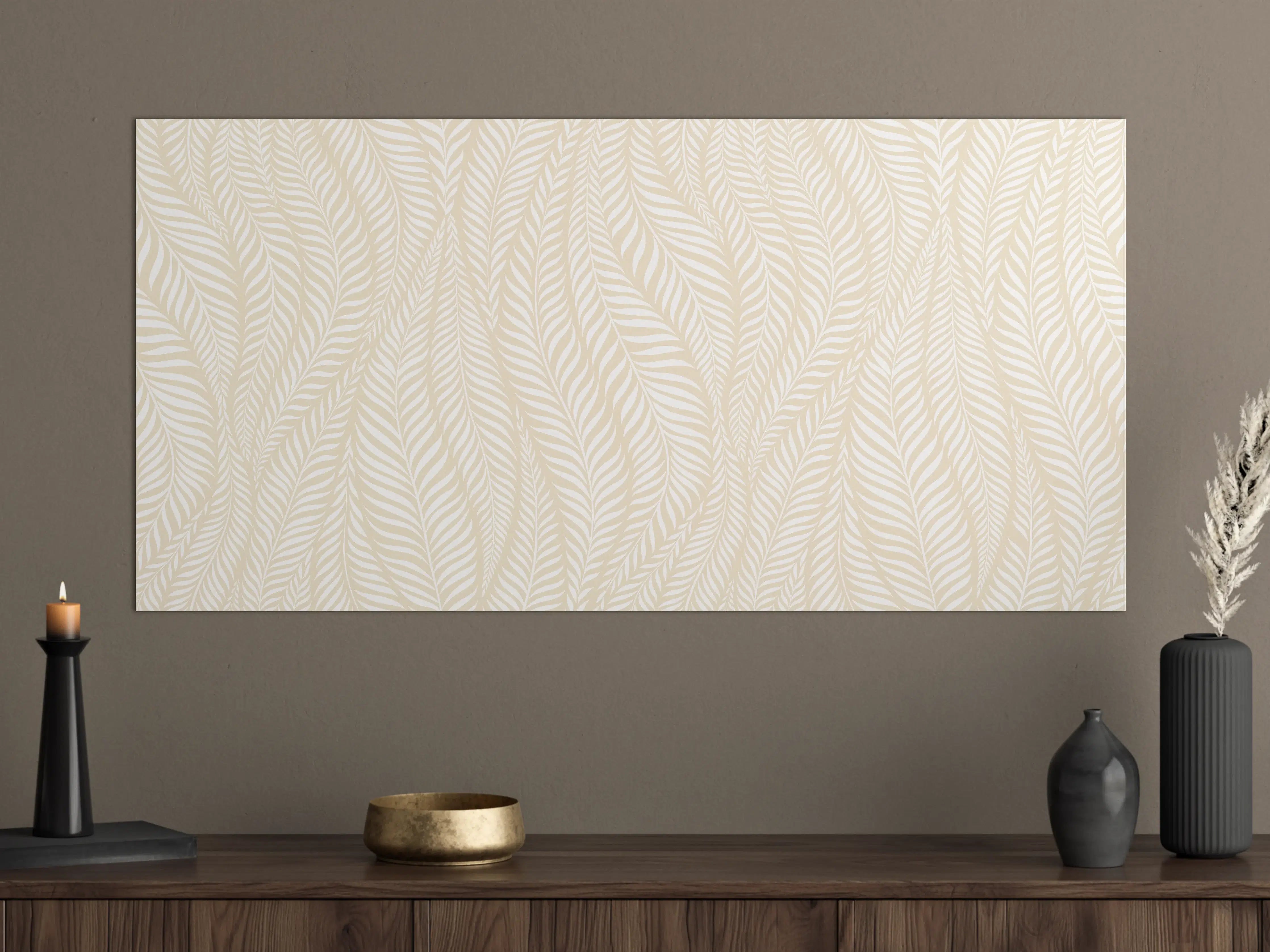 Große Wandbilder - Beige Blättermustermotiv mit Schatteneffekt
