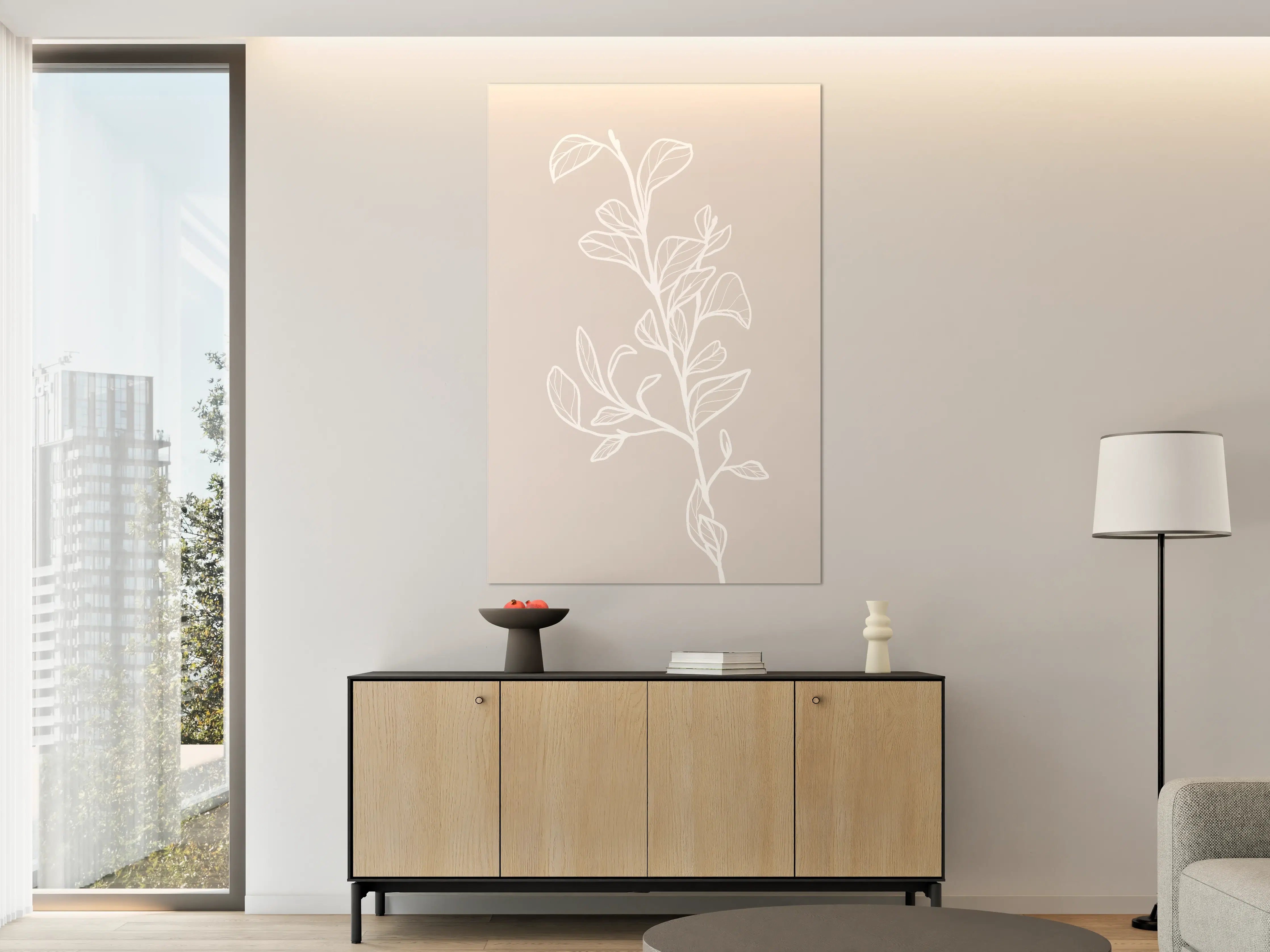 Große Wandbilder - Beige Blattlinien Grafik
