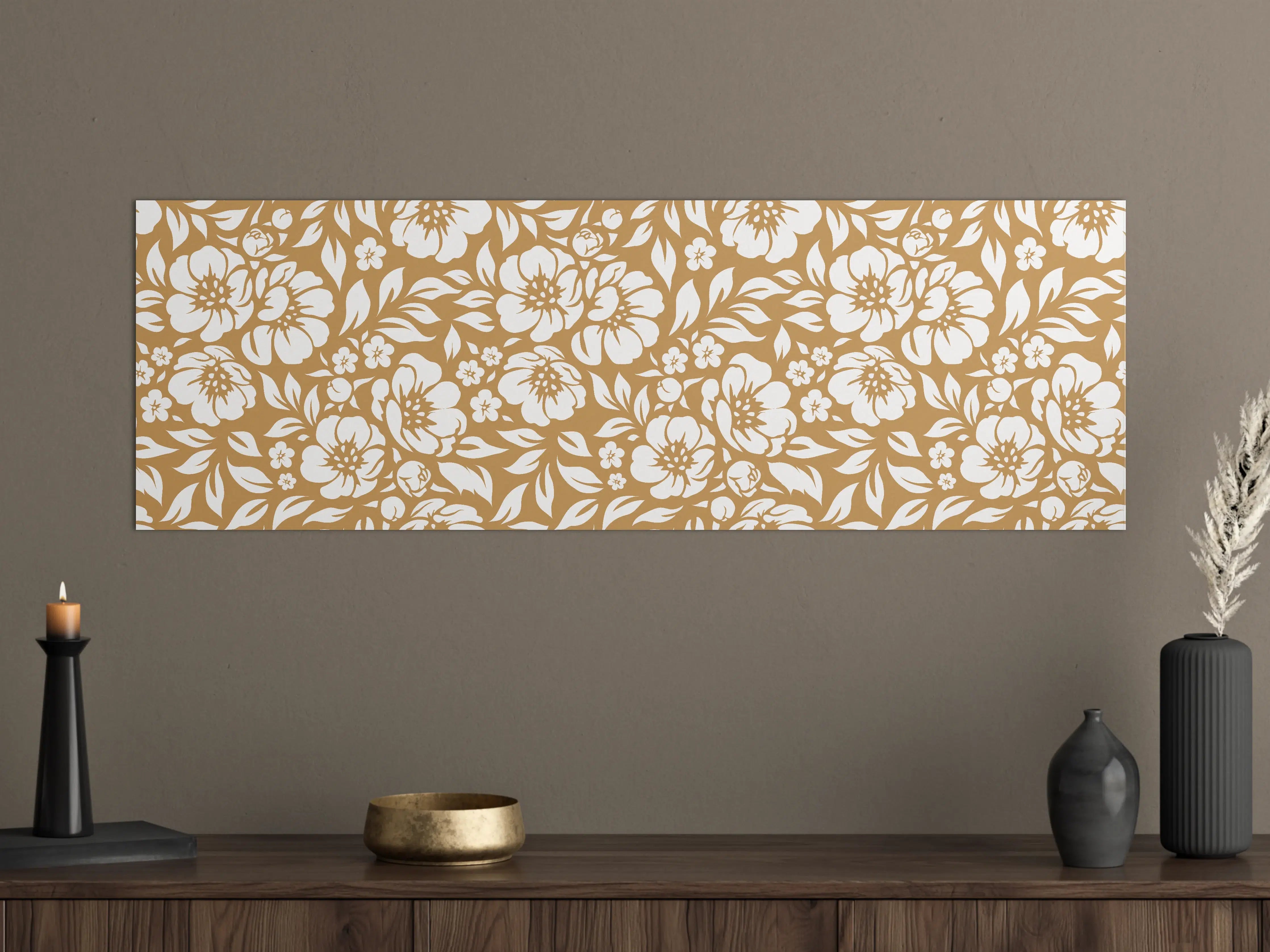 Große Wandbilder - Beige-Blumenmuster mit weißen Blüten