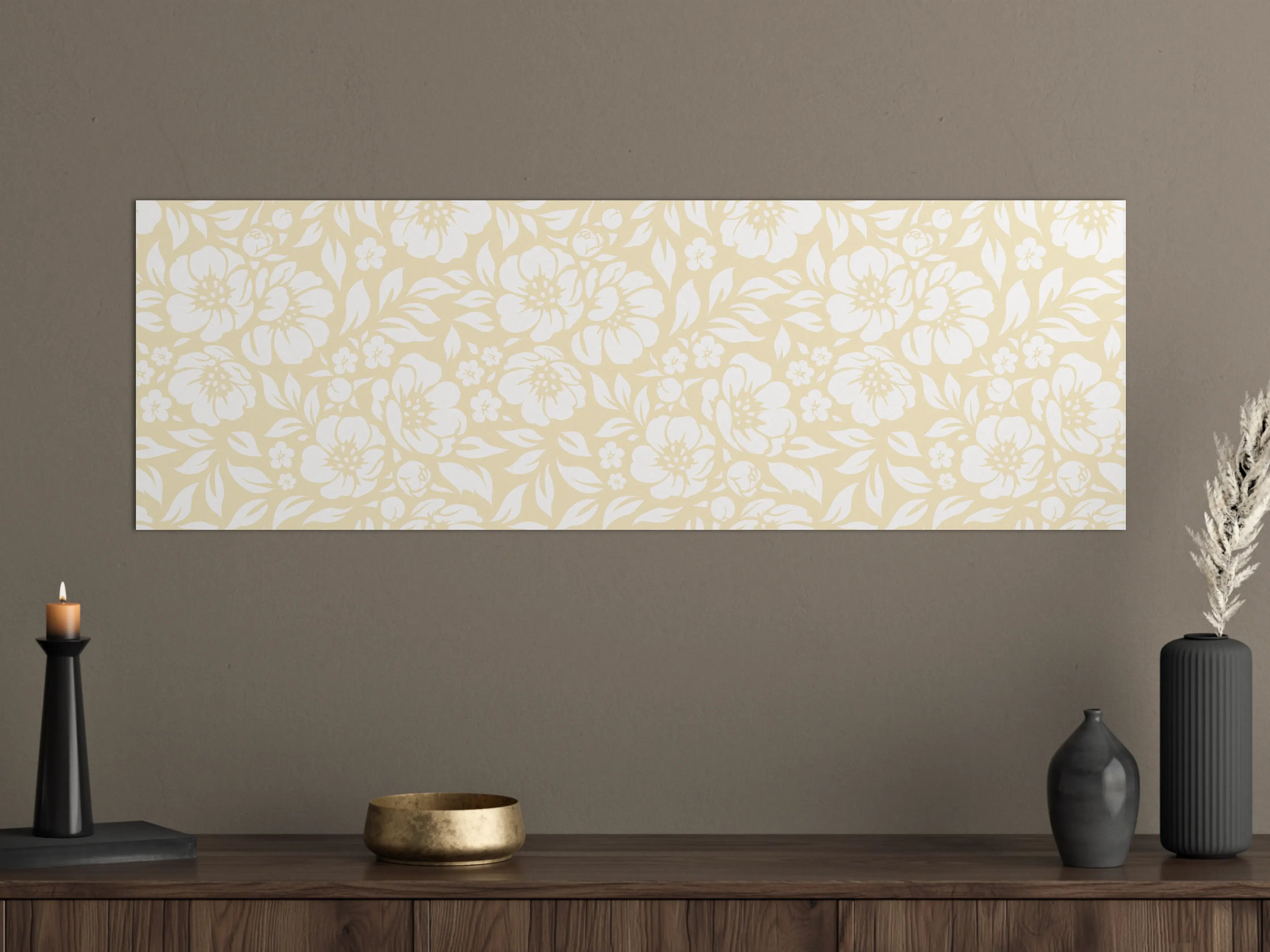Große Wandbilder - Beige-Blumenmuster mit zarten Blattdetails