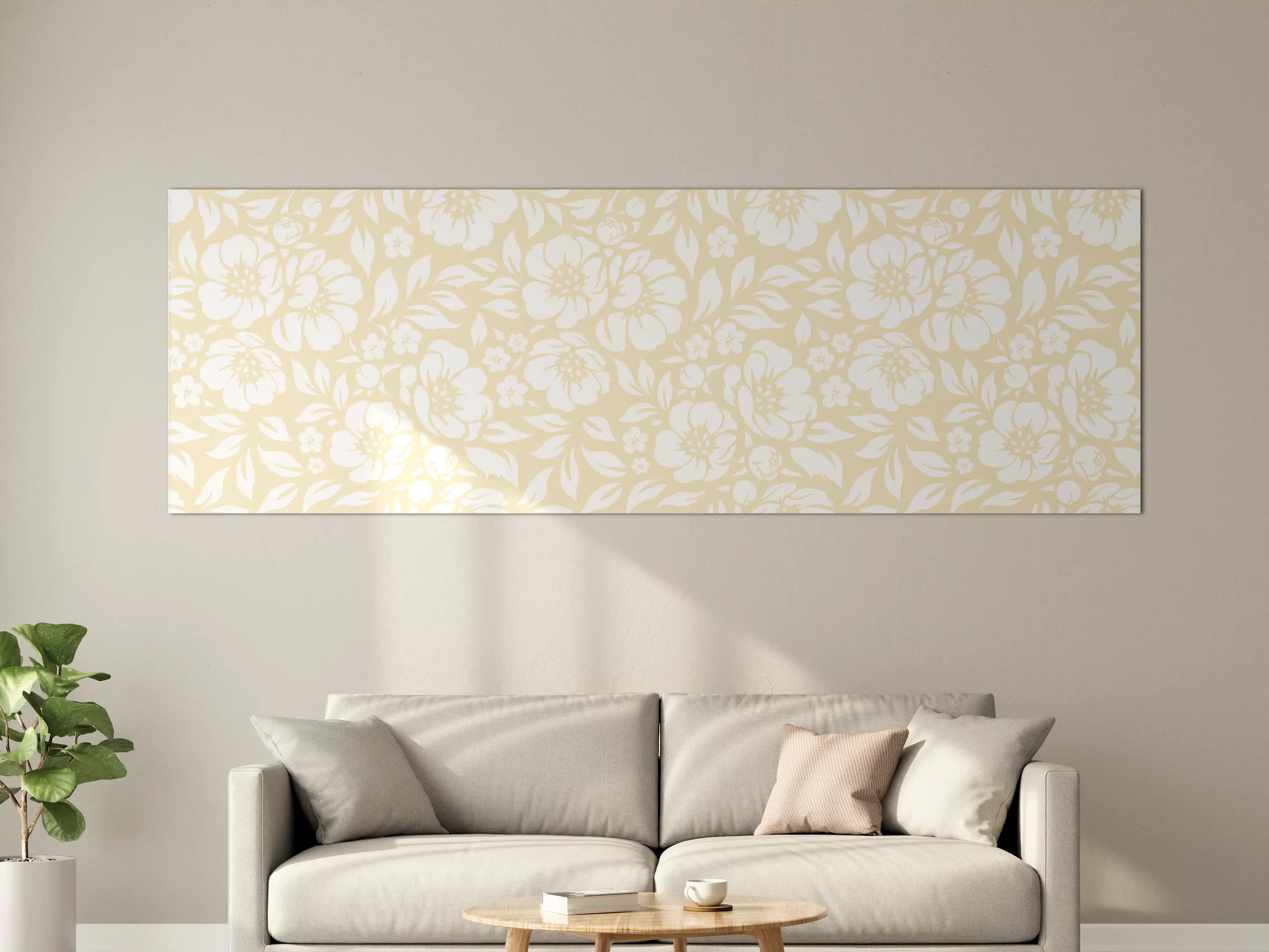 Große Wandbilder - Beige-Blumenmuster mit zarten Blattdetails