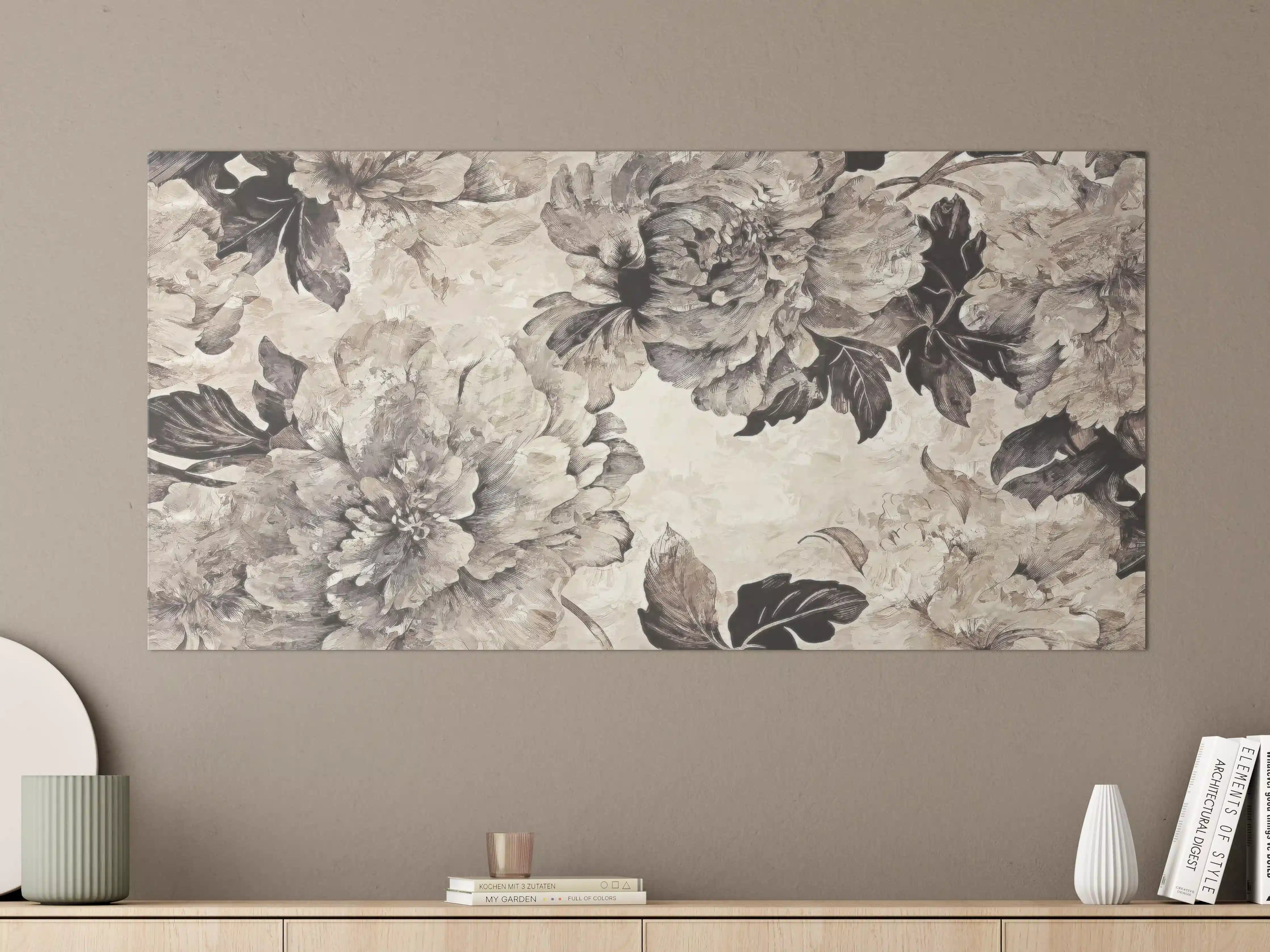 Große Wandbilder - Beige Blumenpanorama Kunstwerk