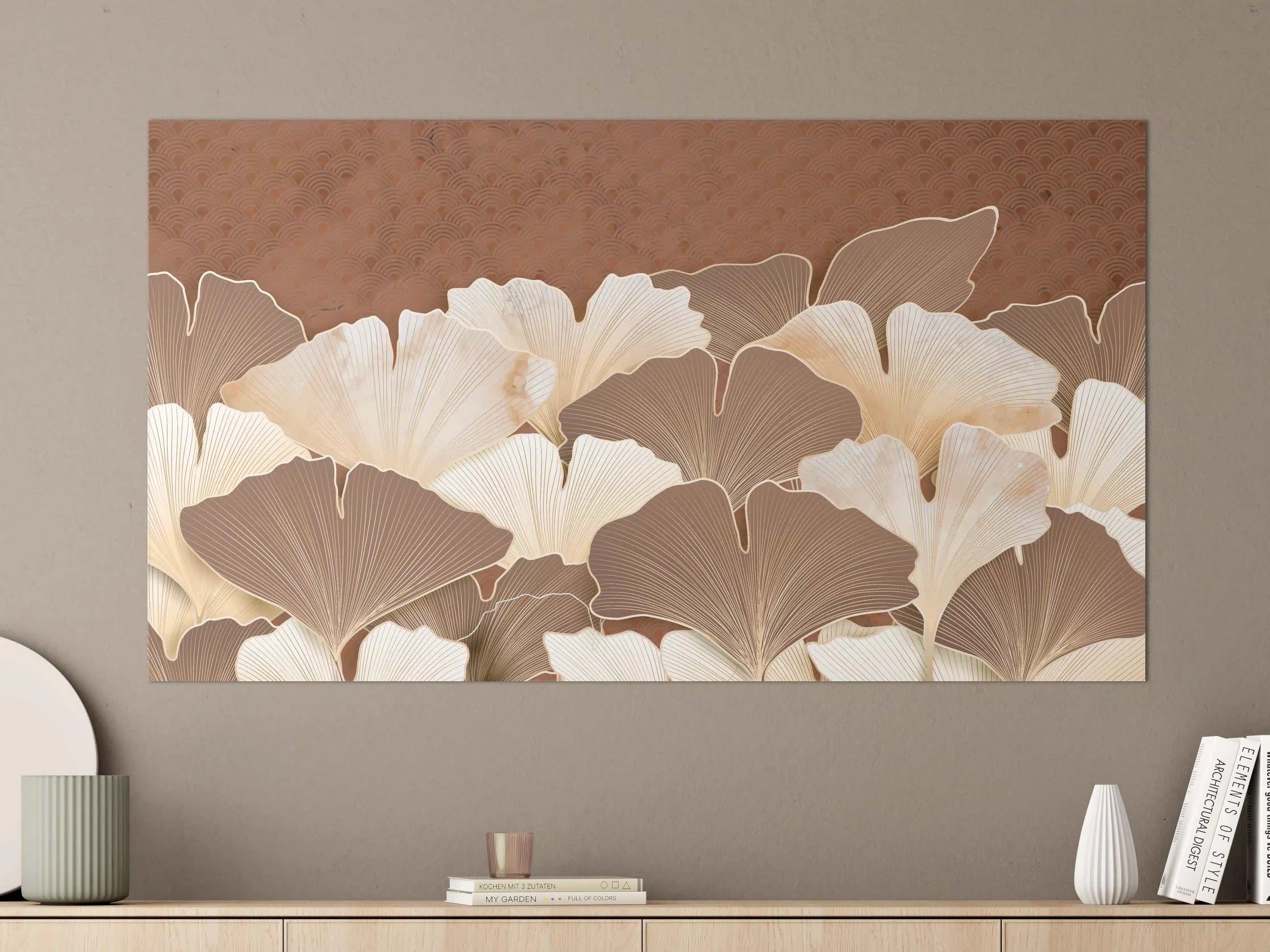 Große Wandbilder - Beige Ginkgo Blattmuster