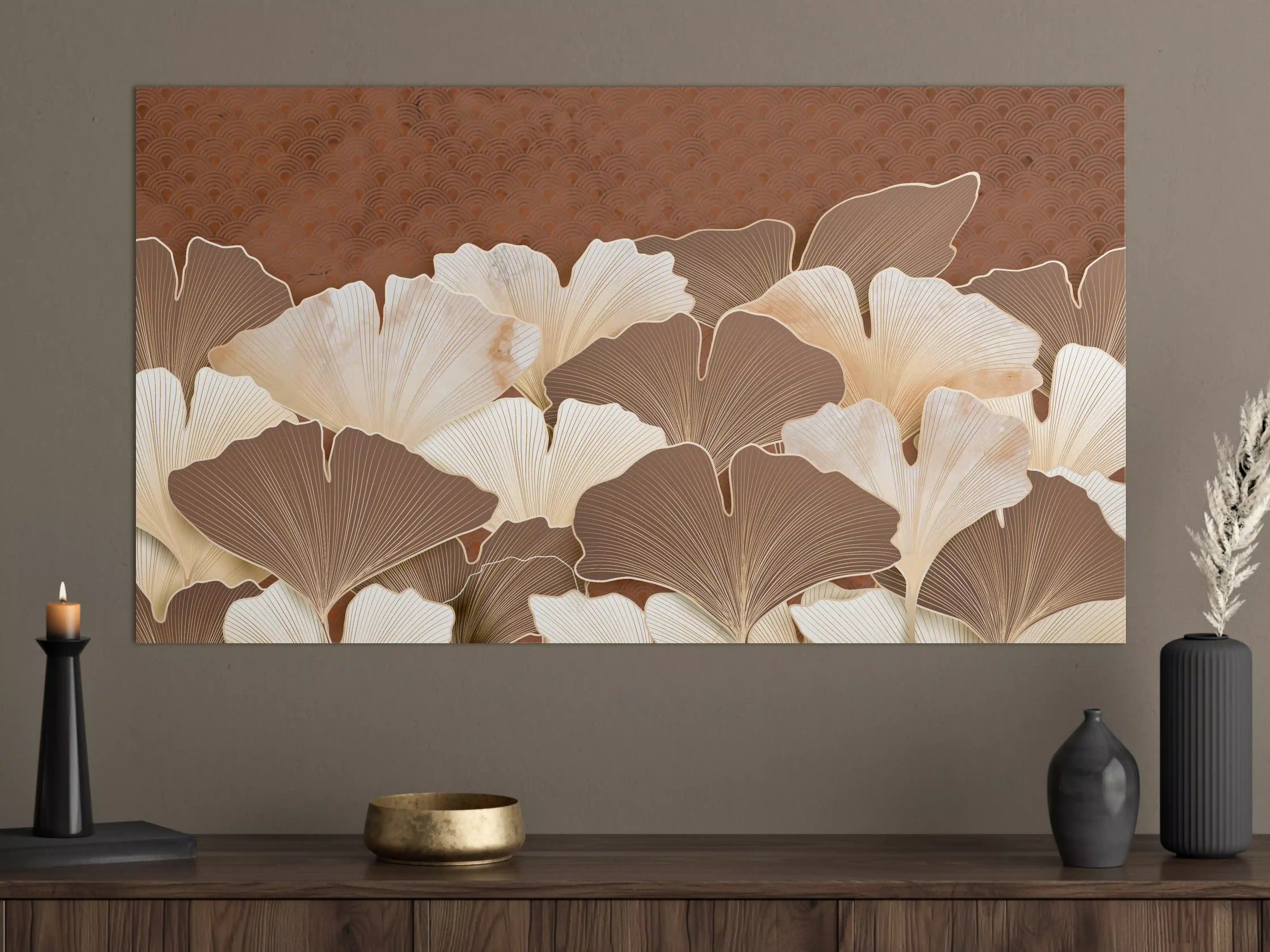Große Wandbilder - Beige Ginkgo Blattmuster