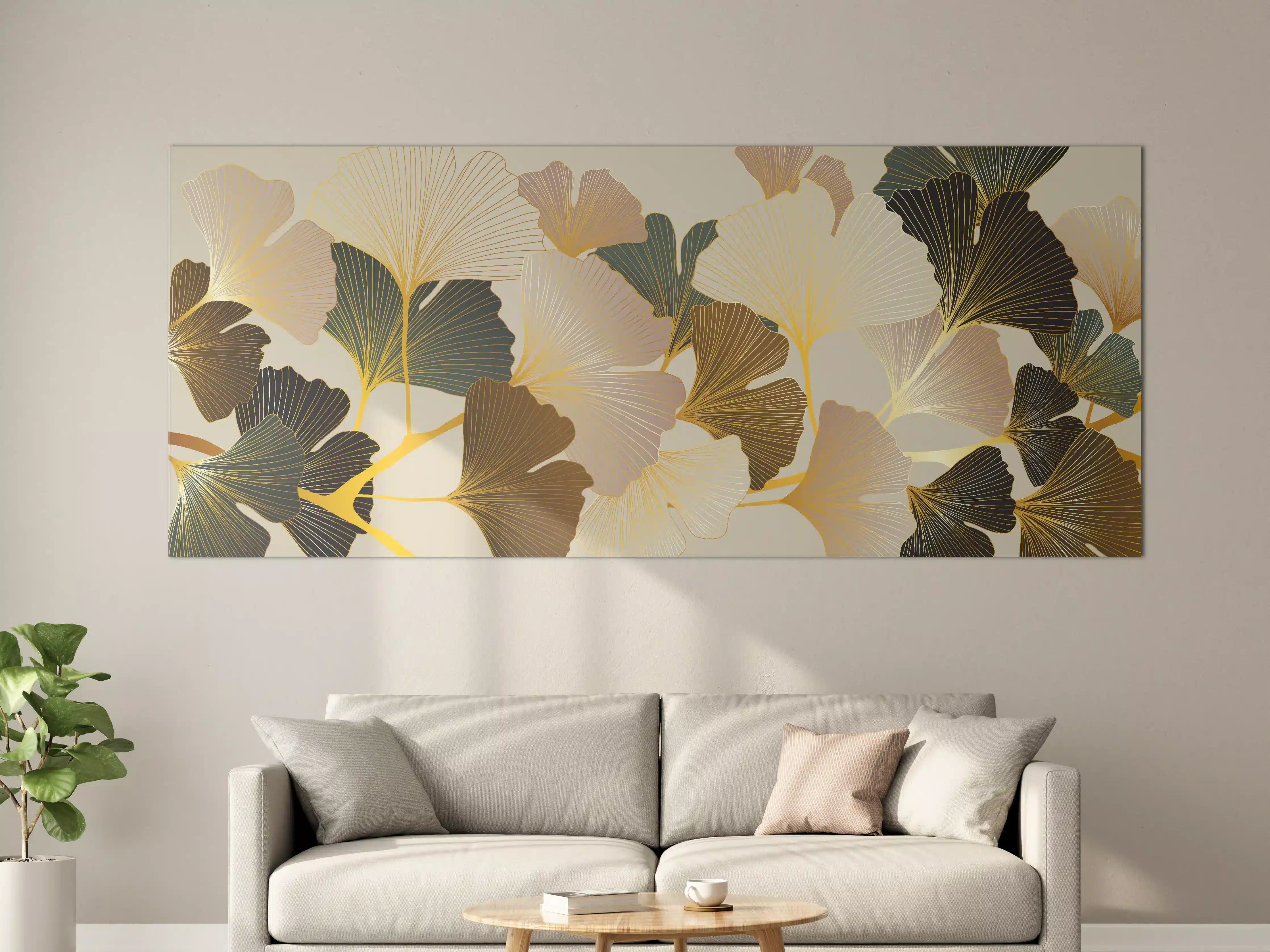 Große Wandbilder - Beige Ginkgo Blattmuster Tapete