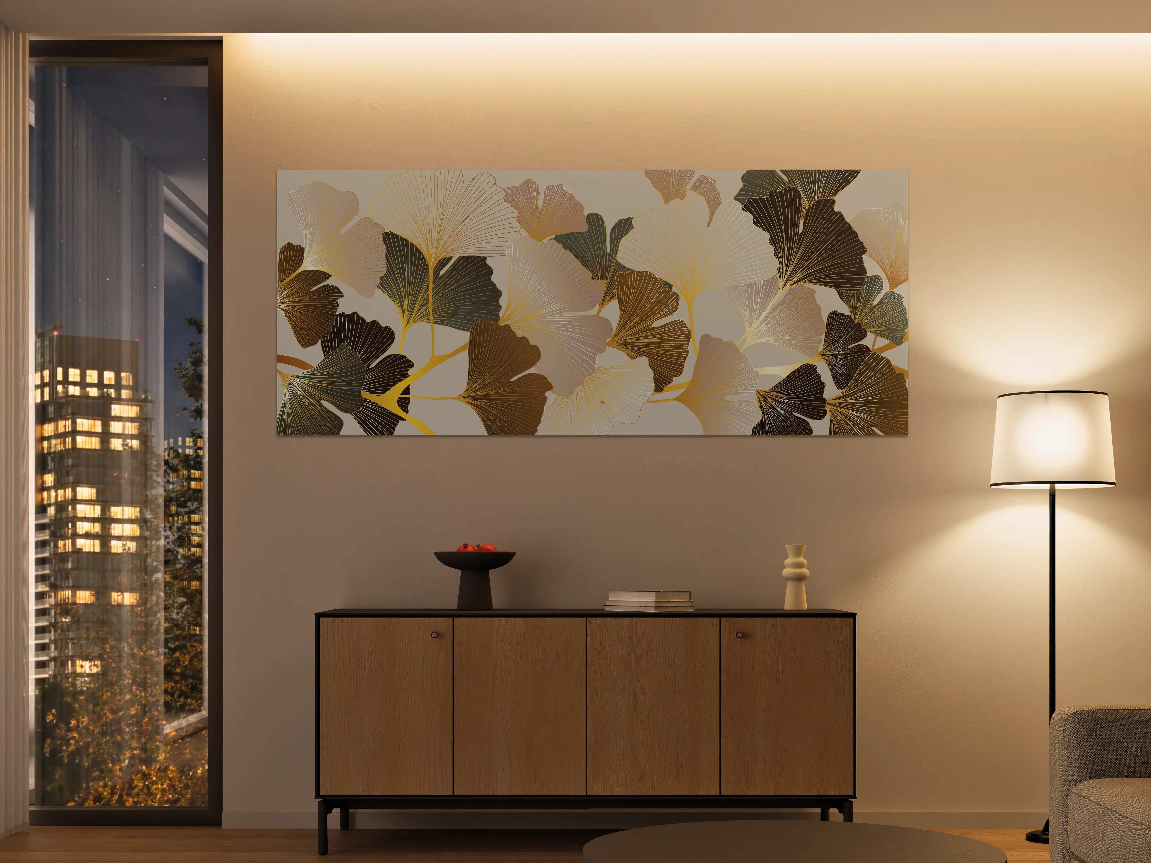 Große Wandbilder - Beige Ginkgo Blattmuster Tapete