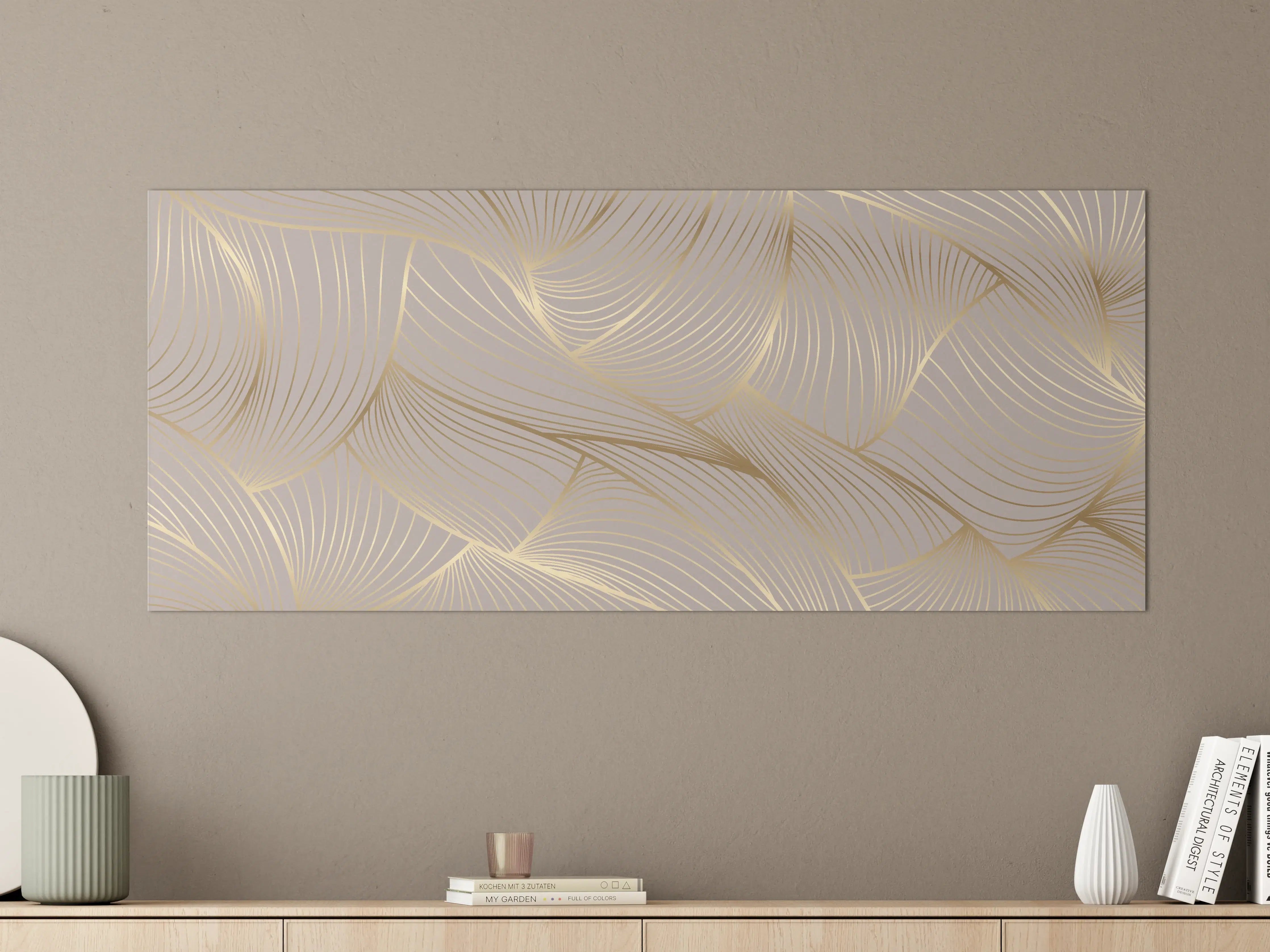 Große Wandbilder - Beige-Goldene Linien Muster
